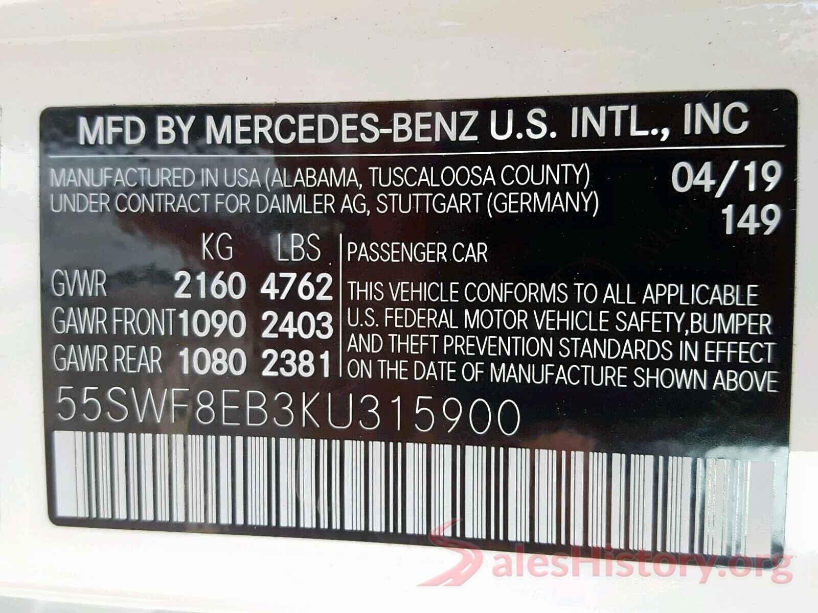 55SWF8EB3KU315900 2019 MERCEDES-BENZ C CLASS