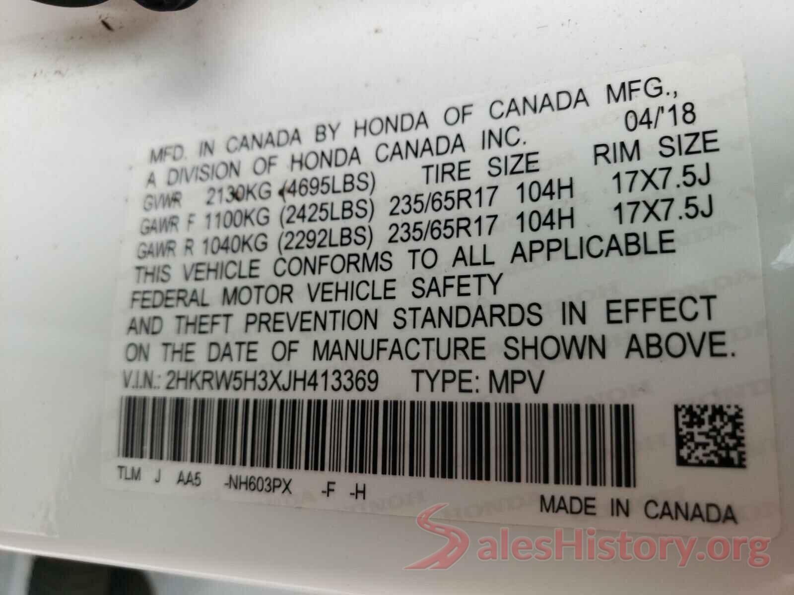 2HKRW5H3XJH413369 2018 HONDA CRV