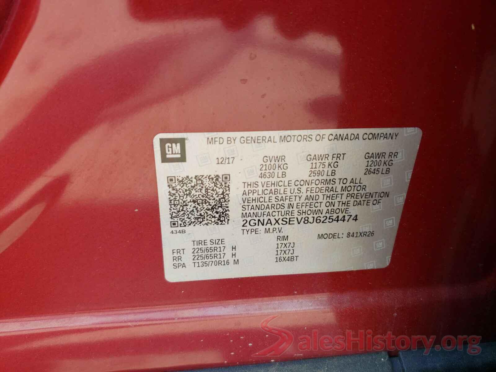 2GNAXSEV8J6254474 2018 CHEVROLET EQUINOX