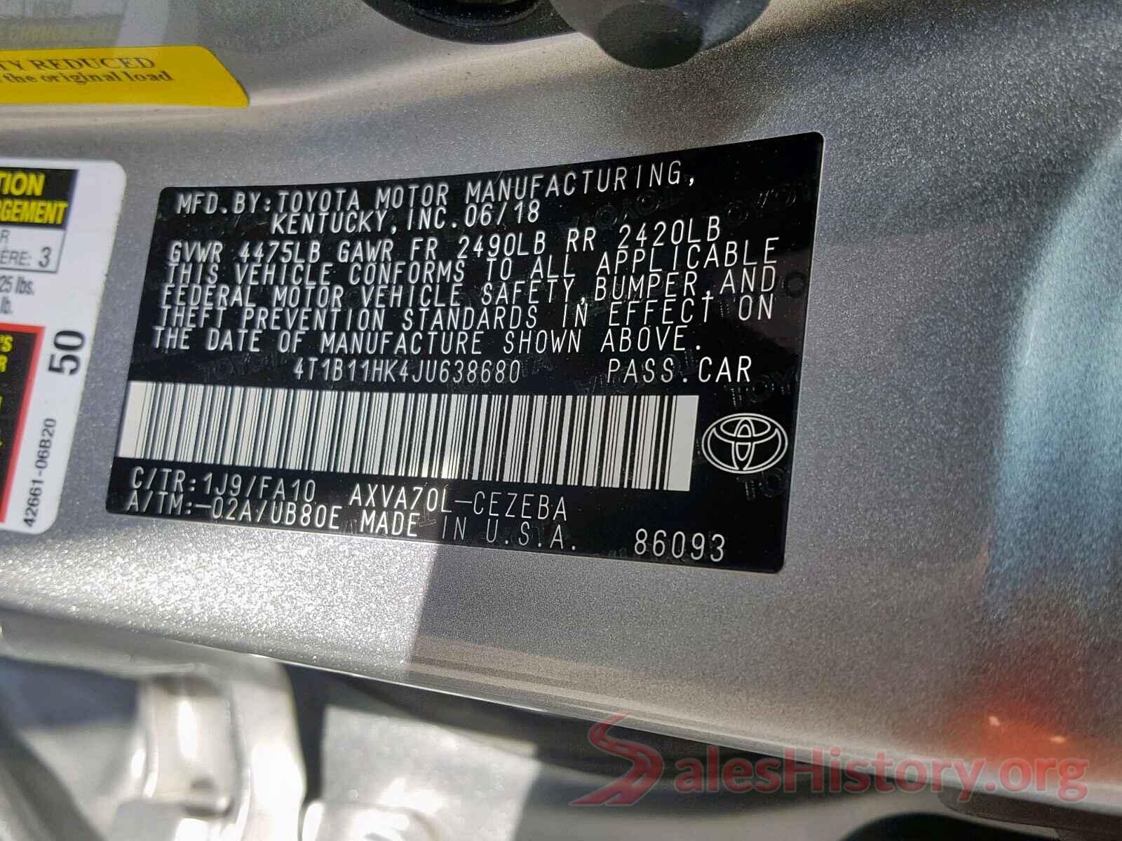 4T1B11HK4JU638680 2018 TOYOTA CAMRY