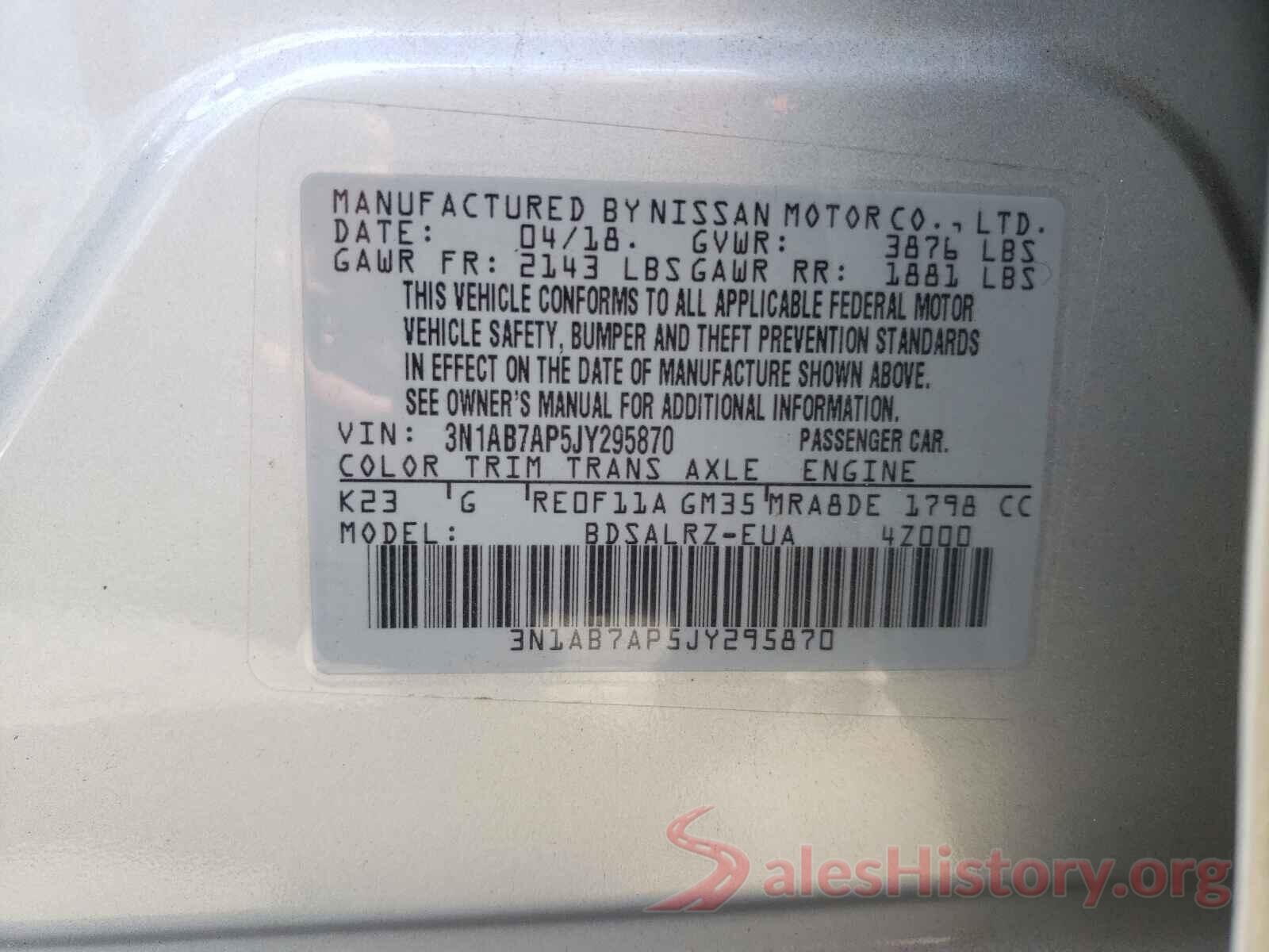 3N1AB7AP5JY295870 2018 NISSAN SENTRA