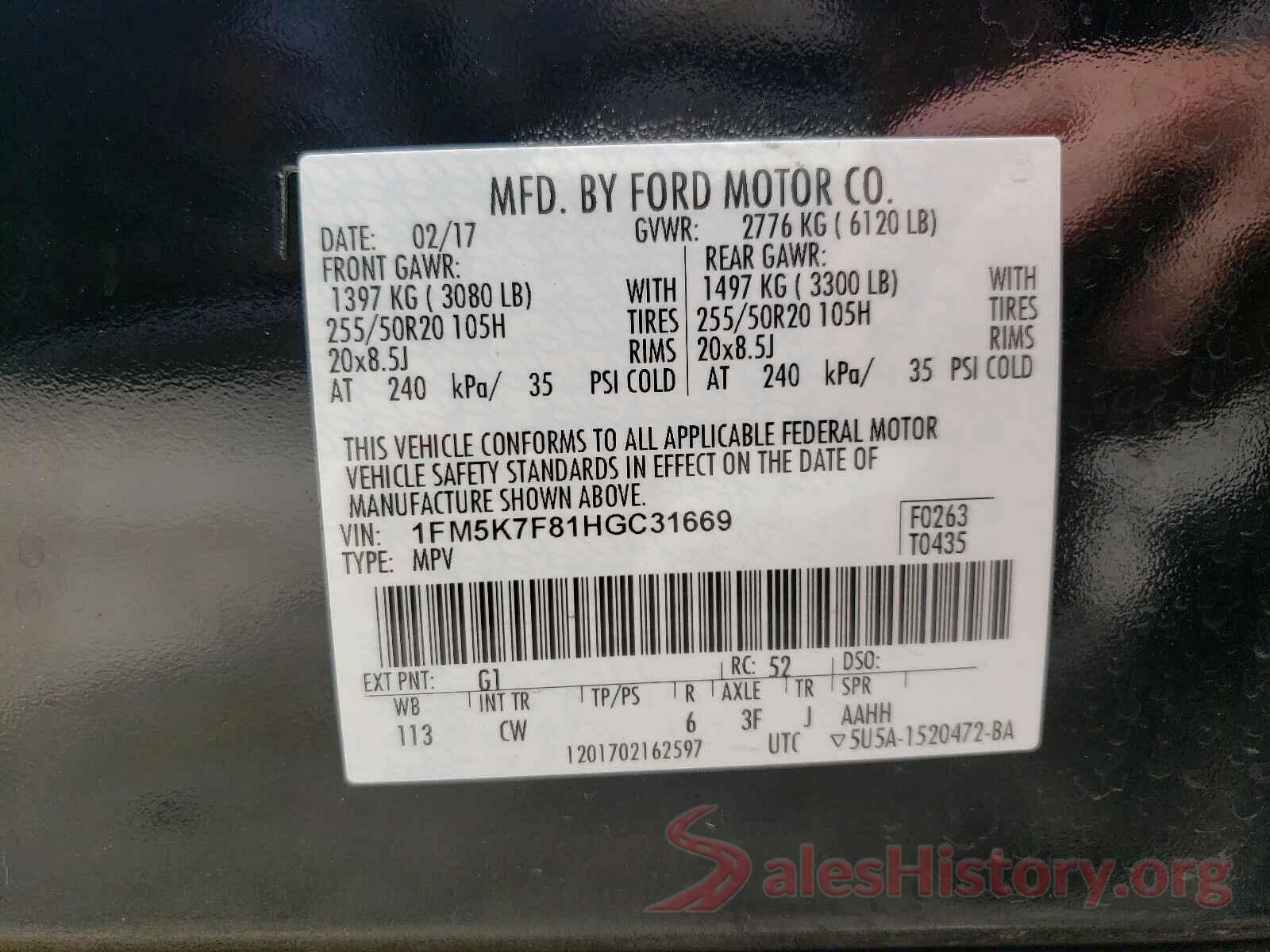 1FM5K7F81HGC31669 2017 FORD EXPLORER