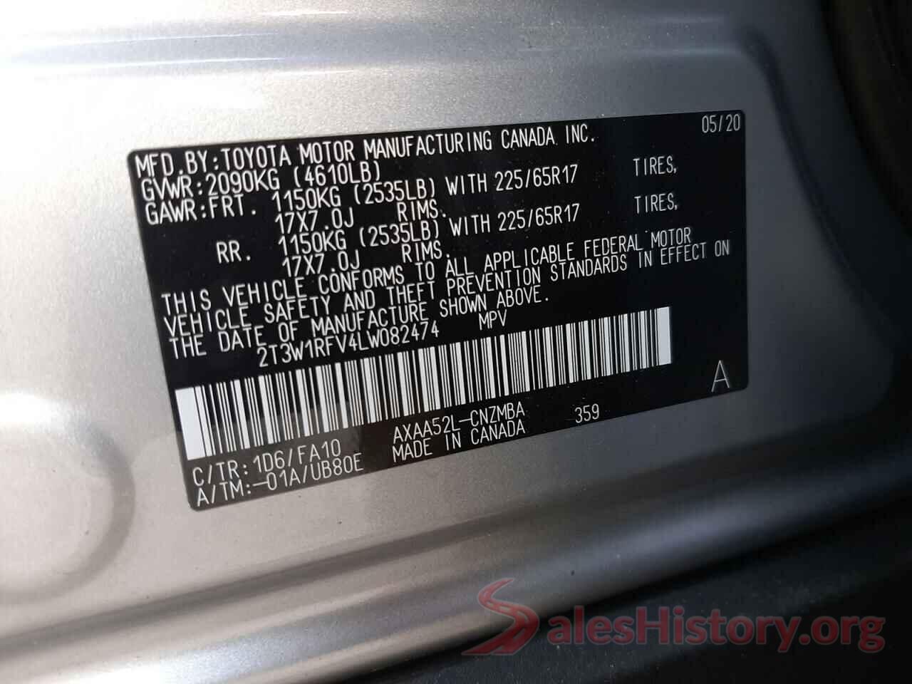 2T3W1RFV4LW082474 2020 TOYOTA RAV4