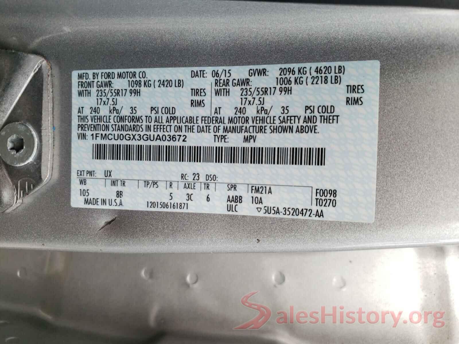 1FMCU0GX3GUA03672 2016 FORD ESCAPE