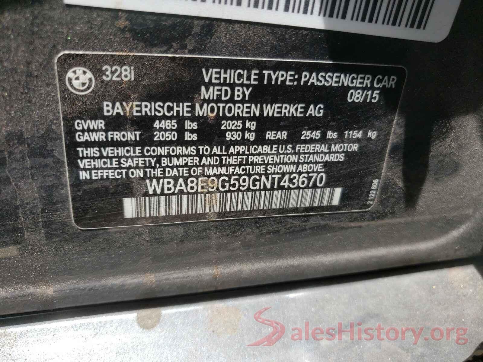 WBA8E9G59GNT43670 2016 BMW 3 SERIES