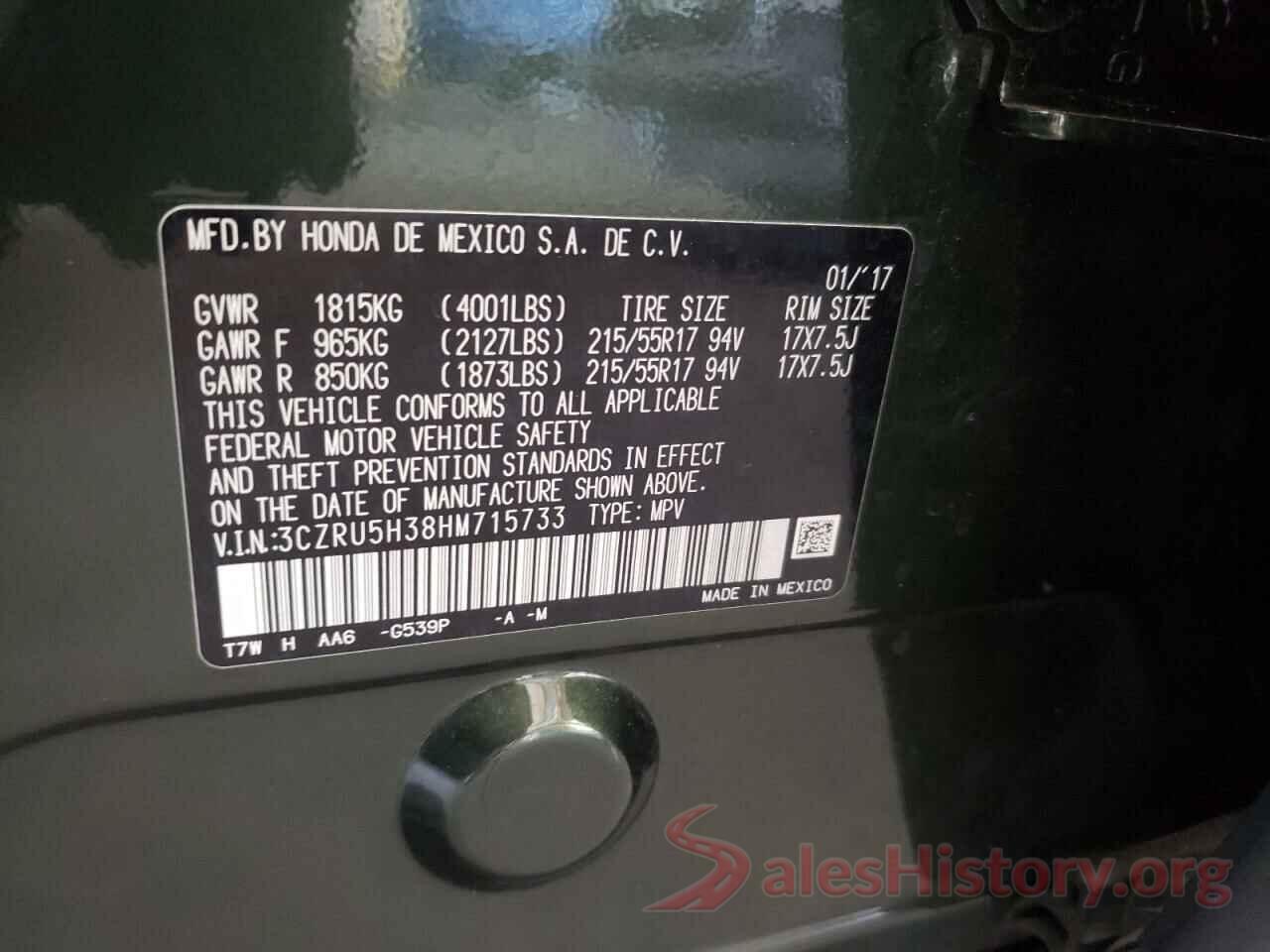 3CZRU5H38HM715733 2017 HONDA HR-V