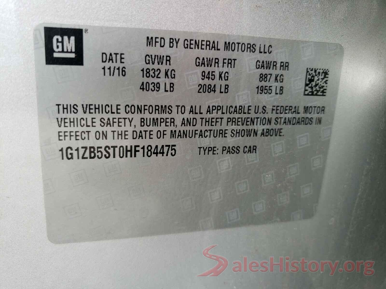 1G1ZB5ST0HF184475 2017 CHEVROLET MALIBU