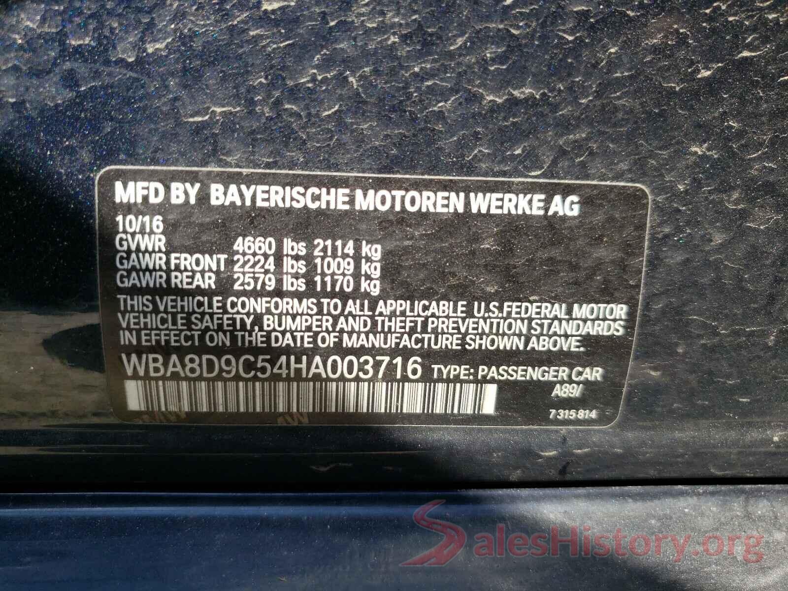 WBA8D9C54HA003716 2017 BMW 3 SERIES