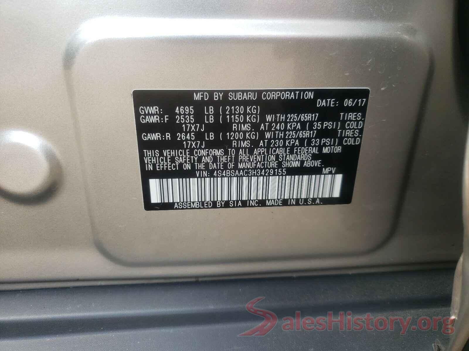 4S4BSAAC3H3429155 2017 SUBARU OUTBACK