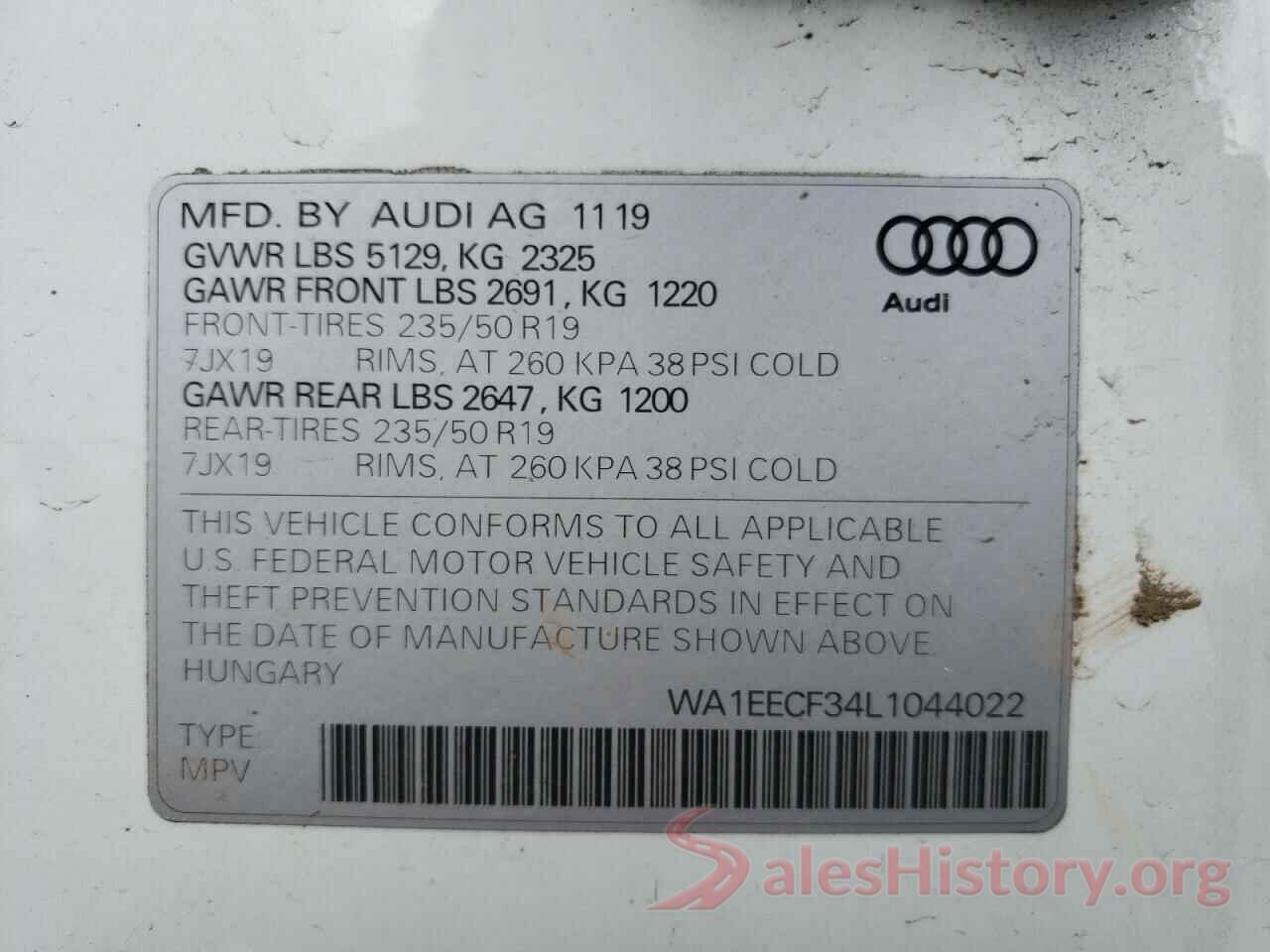 WA1EECF34L1044022 2020 AUDI Q3