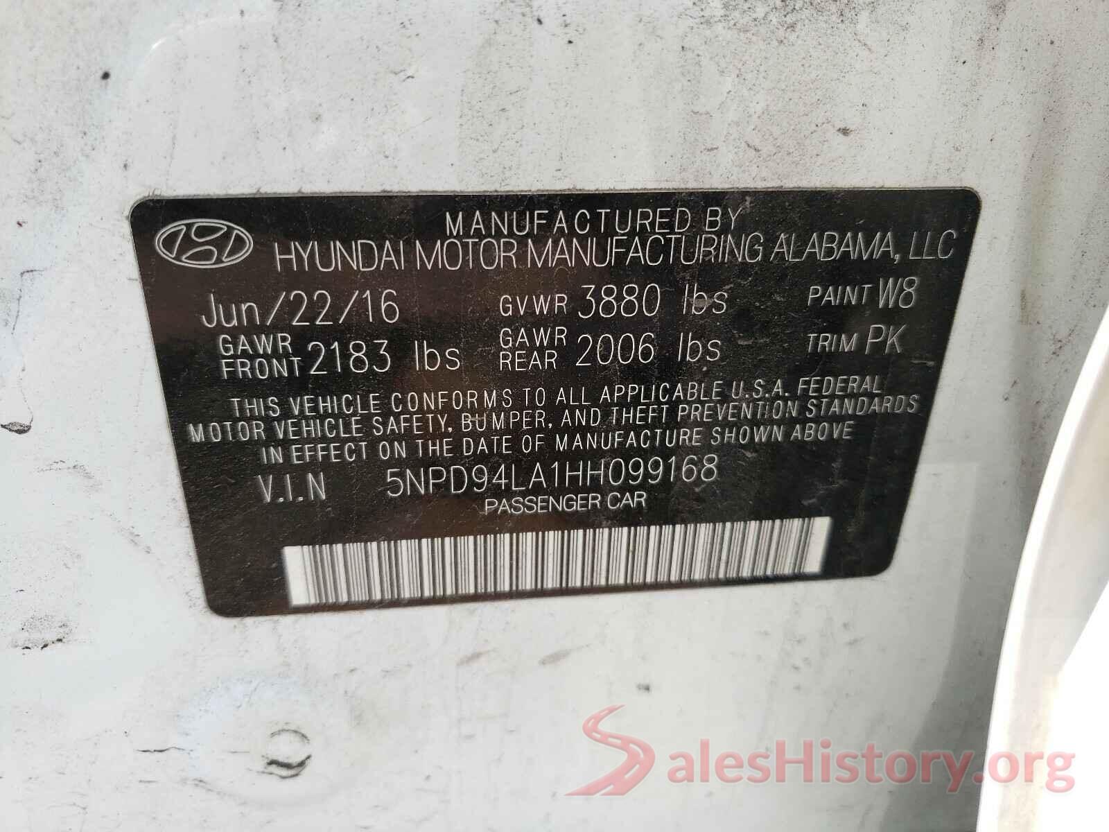 5NPD94LA1HH099168 2017 HYUNDAI ELANTRA