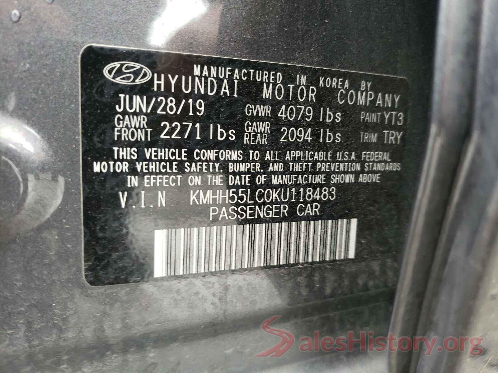 KMHH55LC0KU118483 2019 HYUNDAI ELANTRA