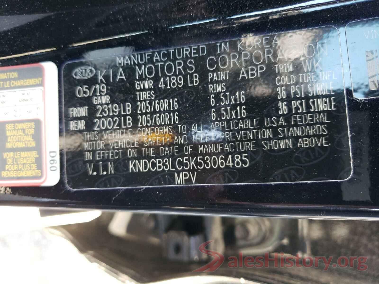 KNDCB3LC5K5306485 2019 KIA NIRO