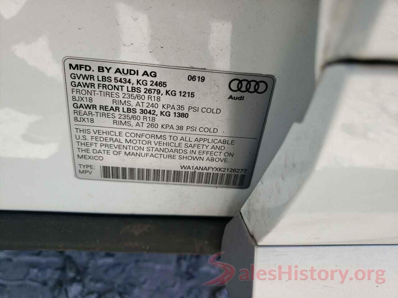 WA1ANAFYXK2126277 2019 AUDI Q5