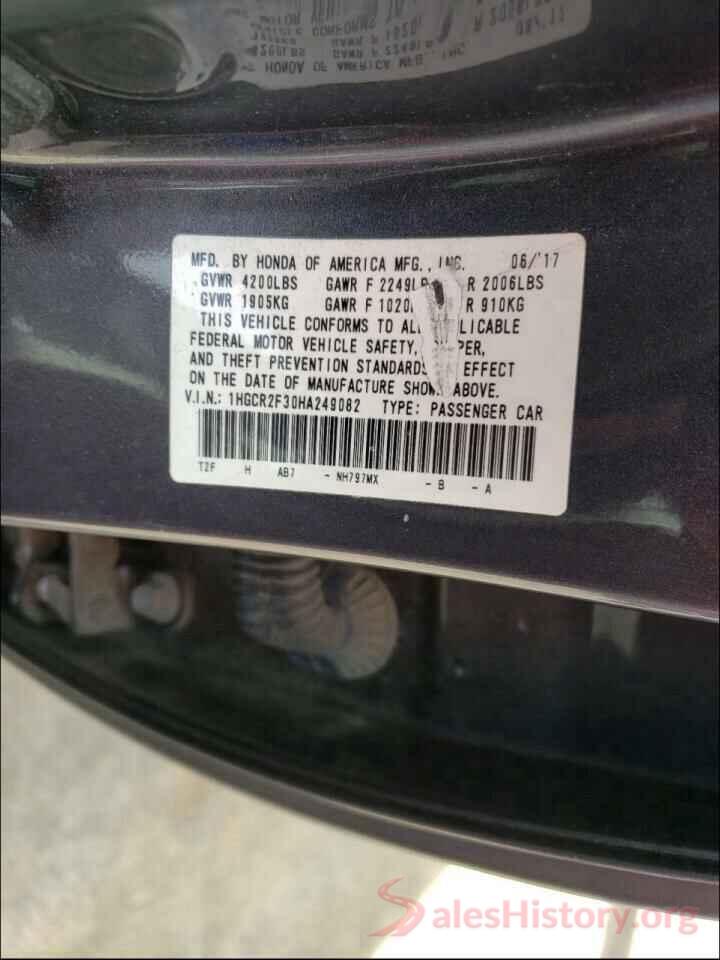 1HGCR2F30HA249082 2017 HONDA ACCORD