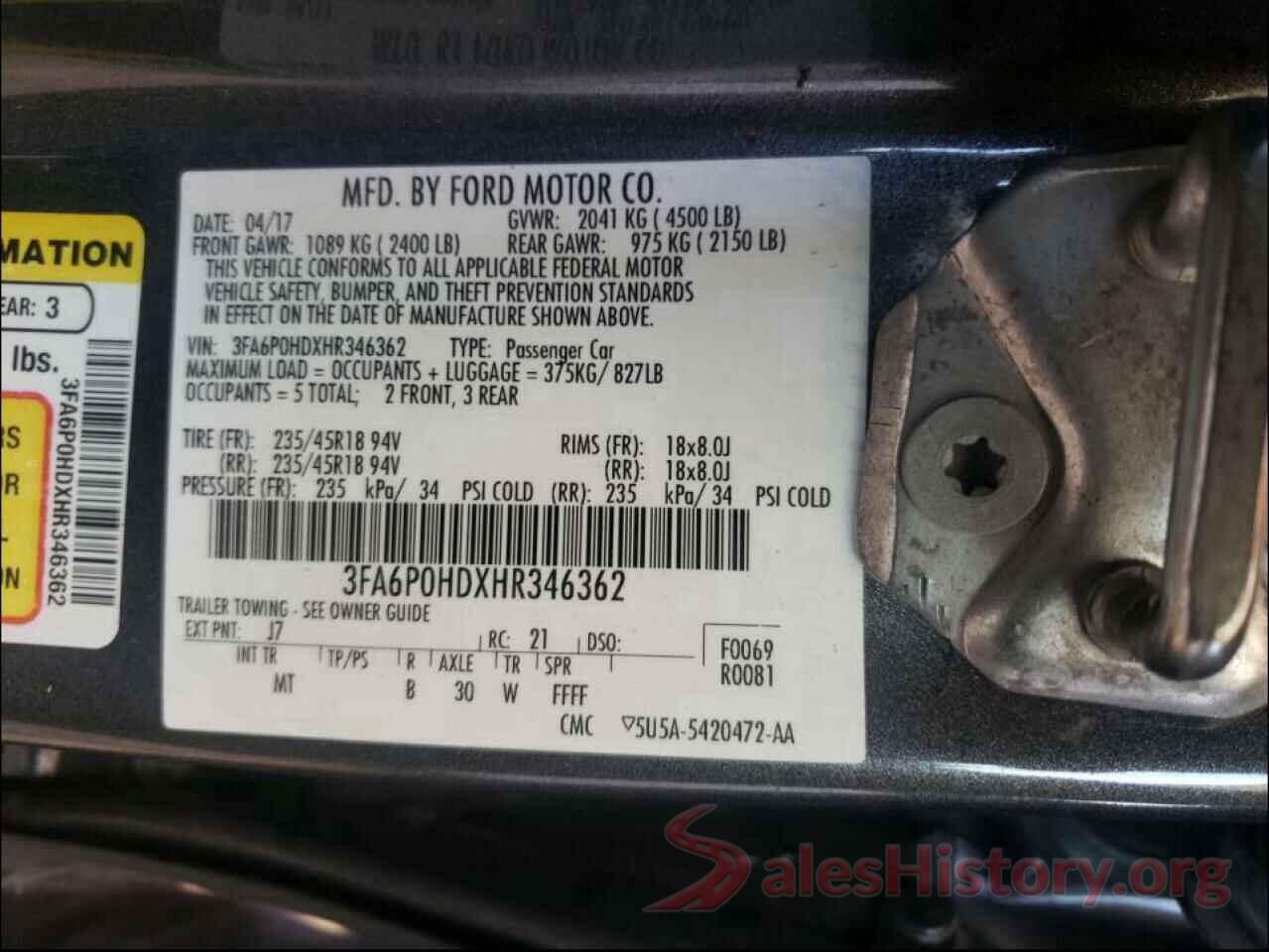 3FA6P0HDXHR346362 2017 FORD FUSION