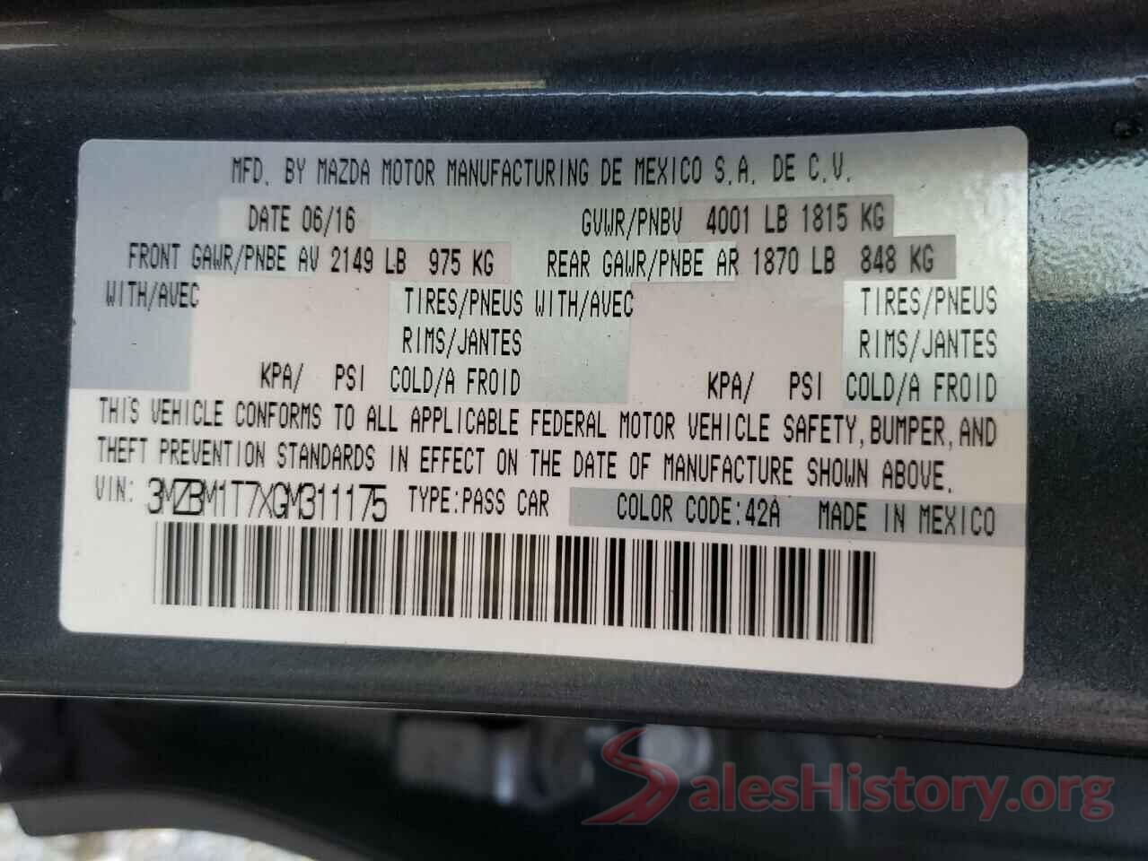 3MZBM1T7XGM311175 2016 MAZDA 3