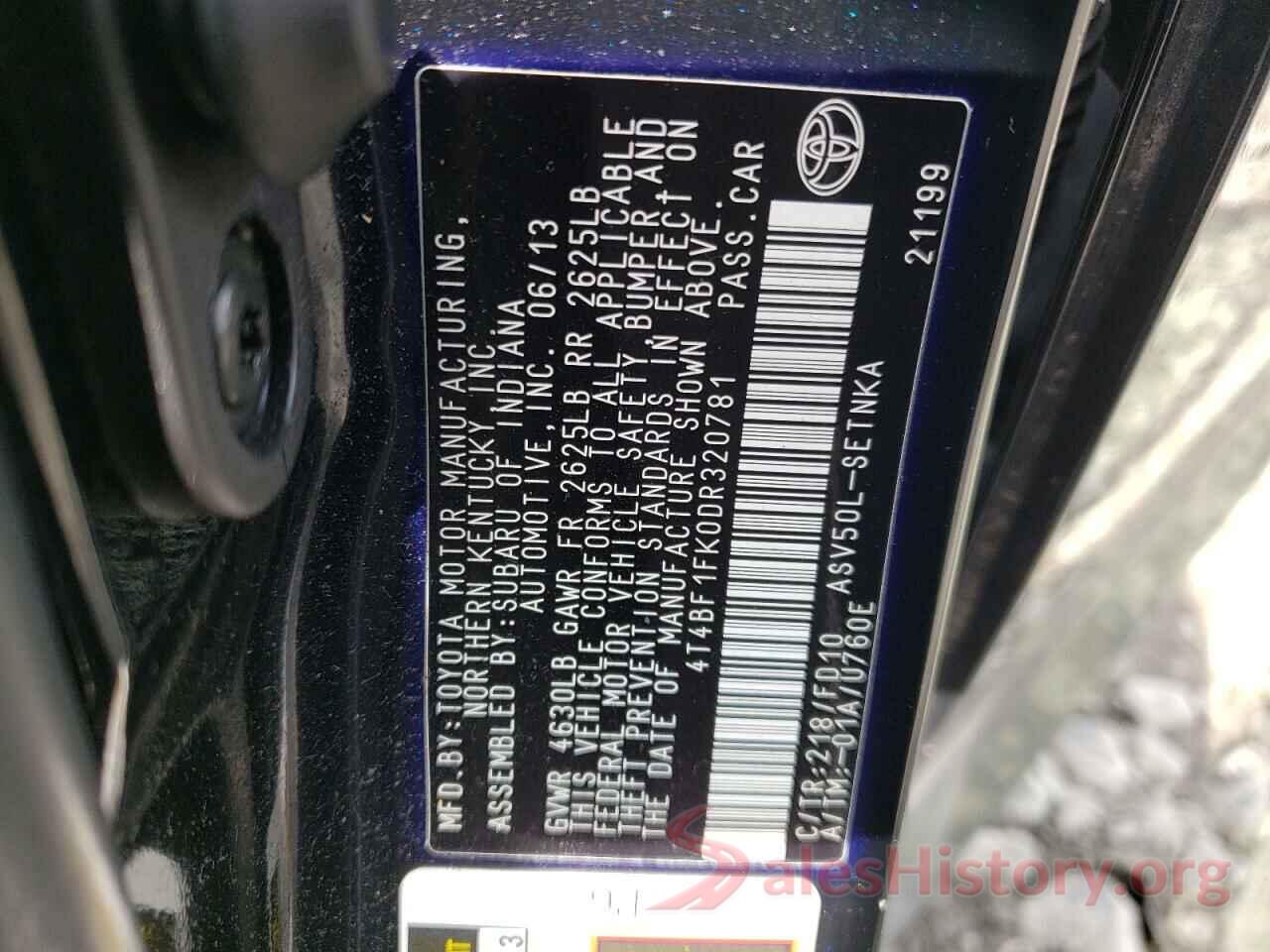 4T4BF1FK0DR320781 2013 TOYOTA CAMRY