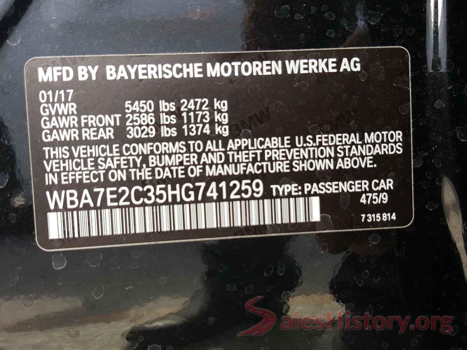 WBA7E2C35HG741259 2017 BMW 7 SERIES