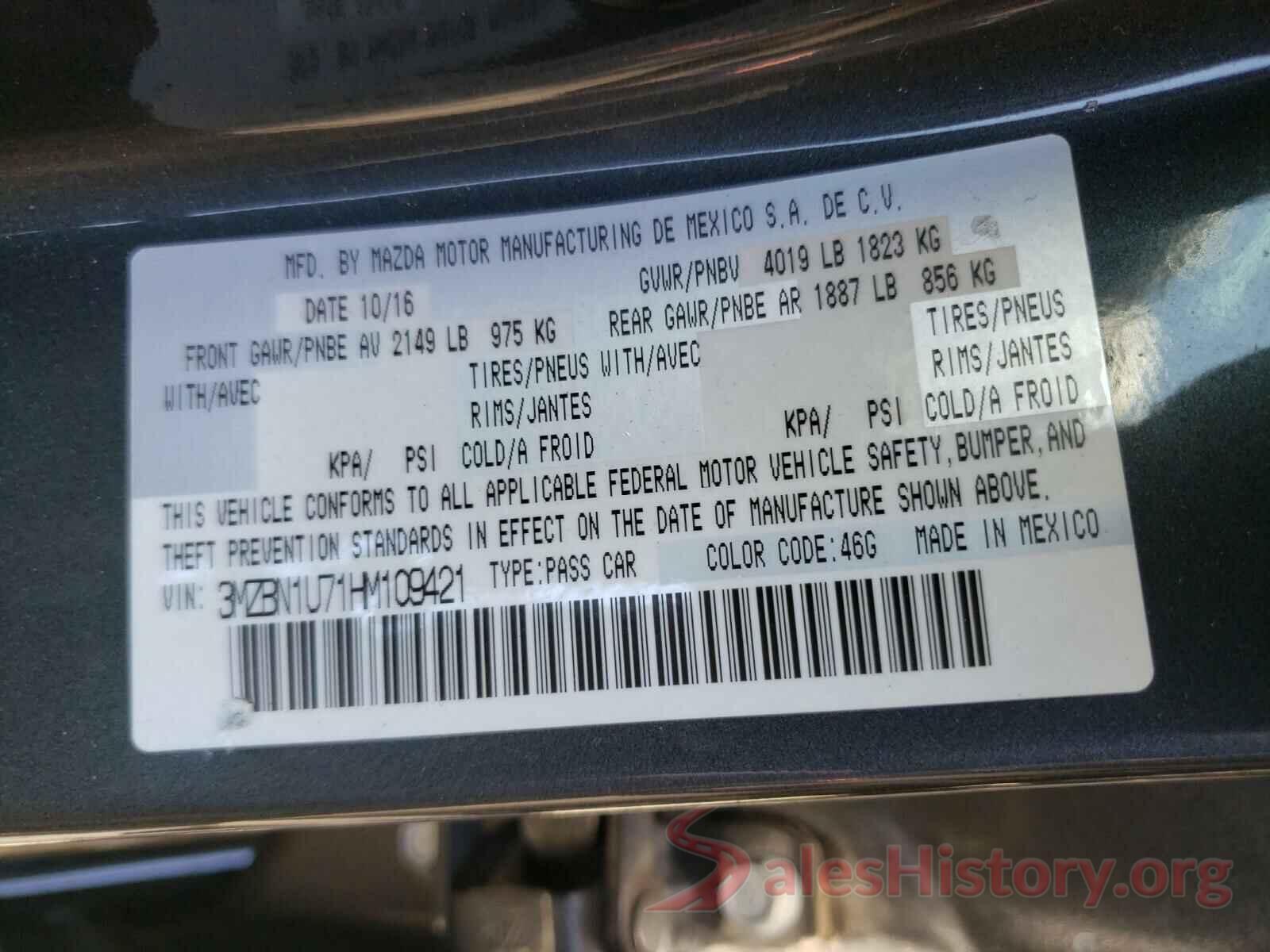 3MZBN1U71HM109421 2017 MAZDA 3