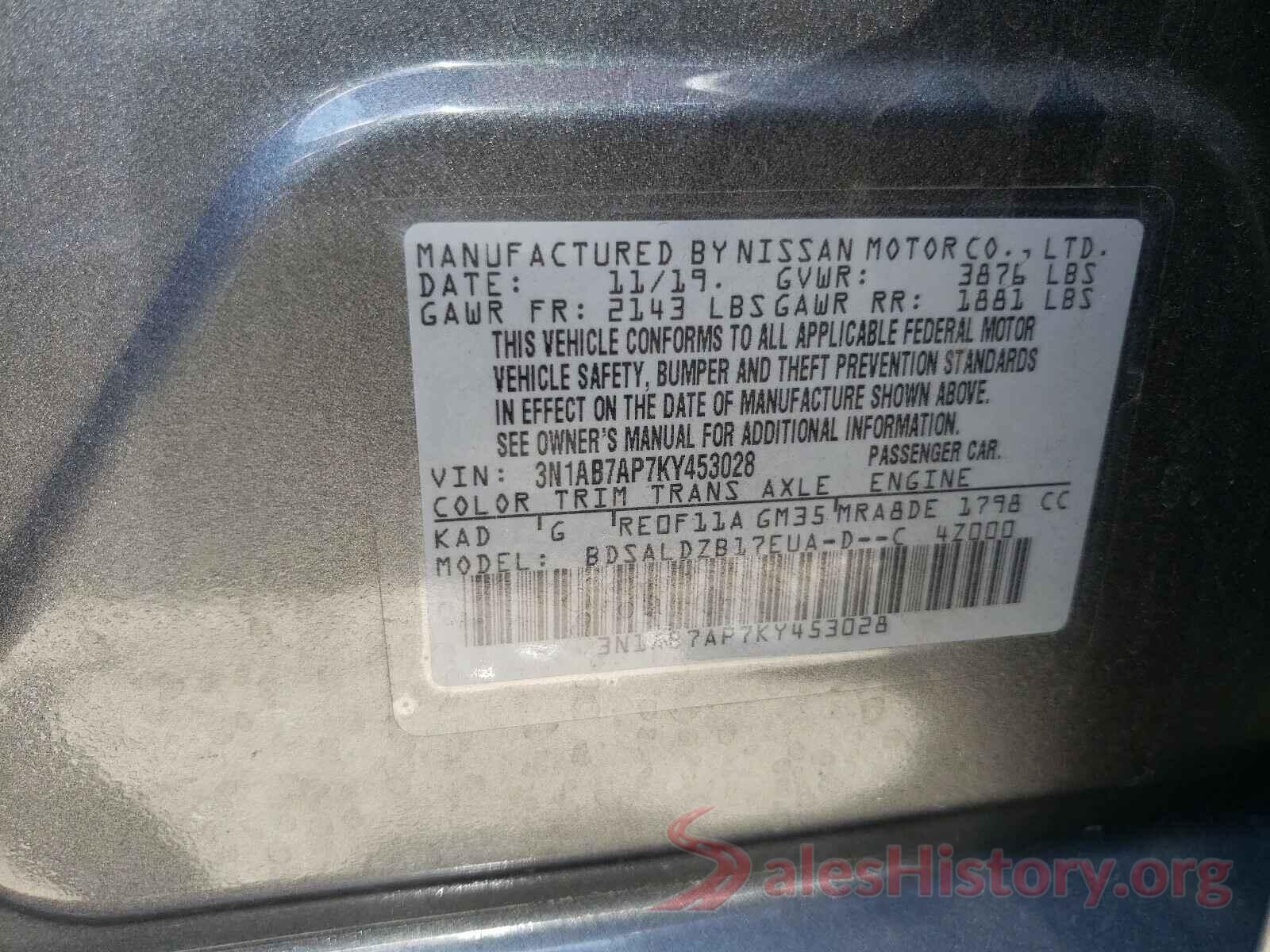 3N1AB7AP7KY453028 2019 NISSAN SENTRA