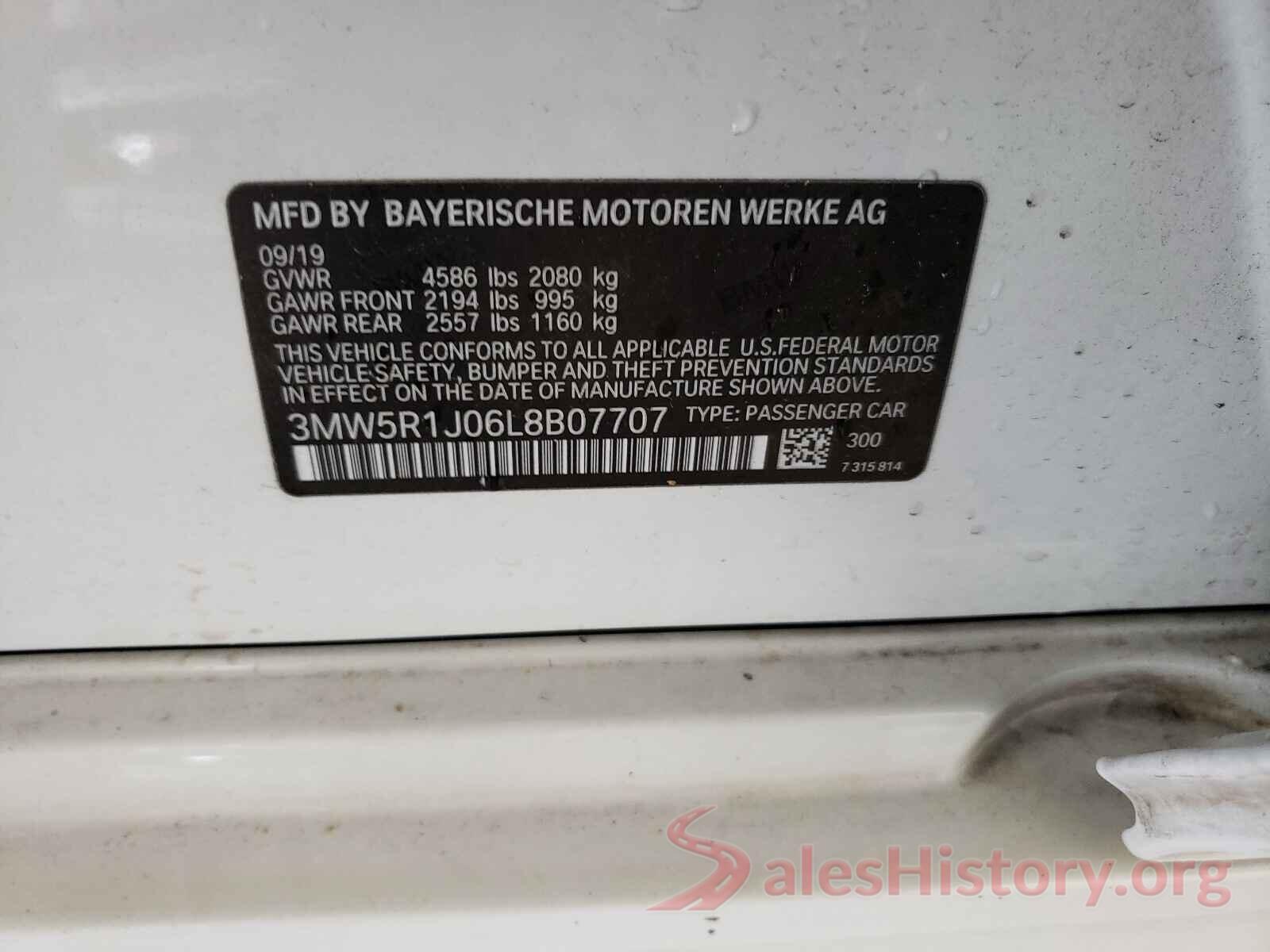 3MW5R1J06L8B07707 2020 BMW 3 SERIES