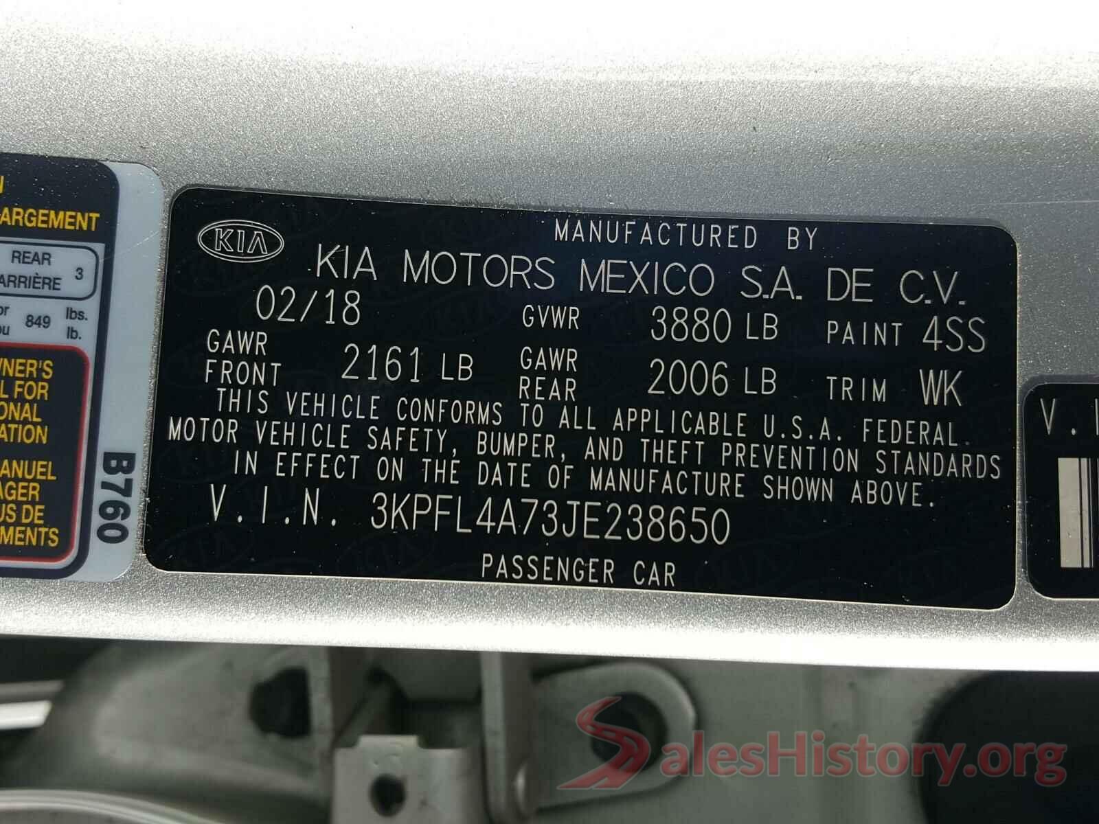 3KPFL4A73JE238650 2018 KIA FORTE