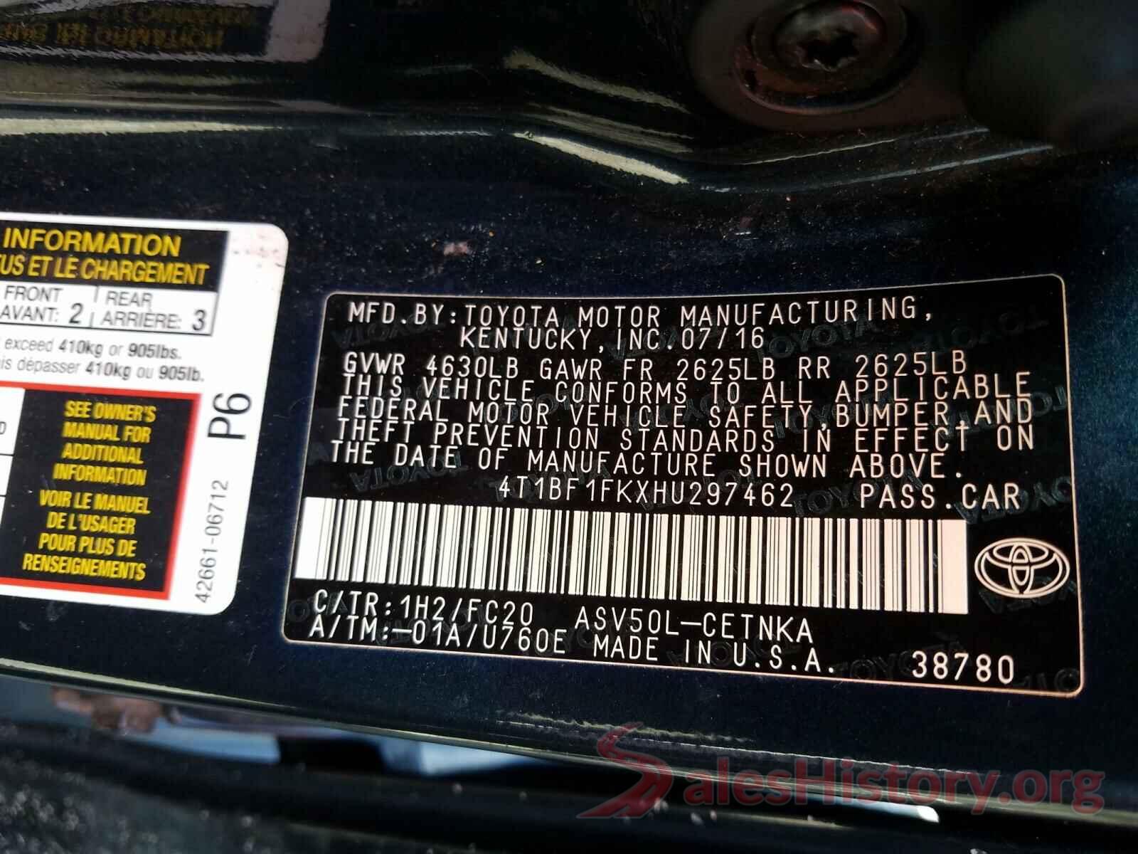 4T1BF1FKXHU297462 2017 TOYOTA CAMRY