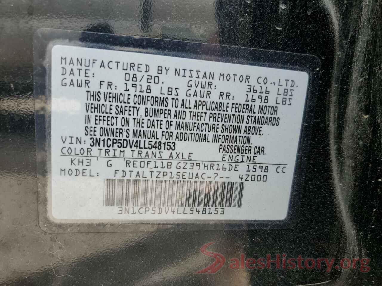 3N1CP5DV4LL548153 2020 NISSAN KICKS