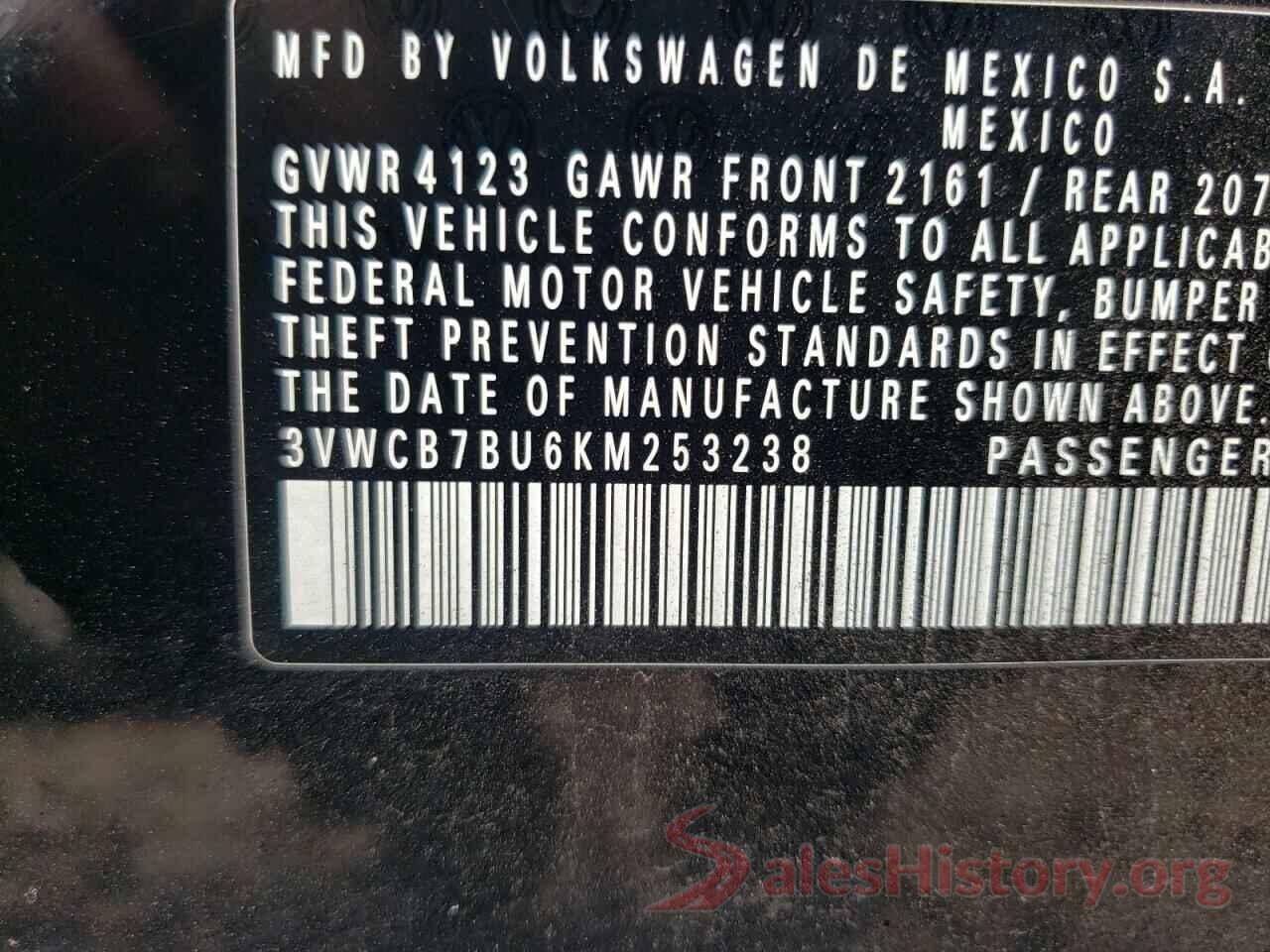 3VWCB7BU6KM253238 2019 VOLKSWAGEN JETTA