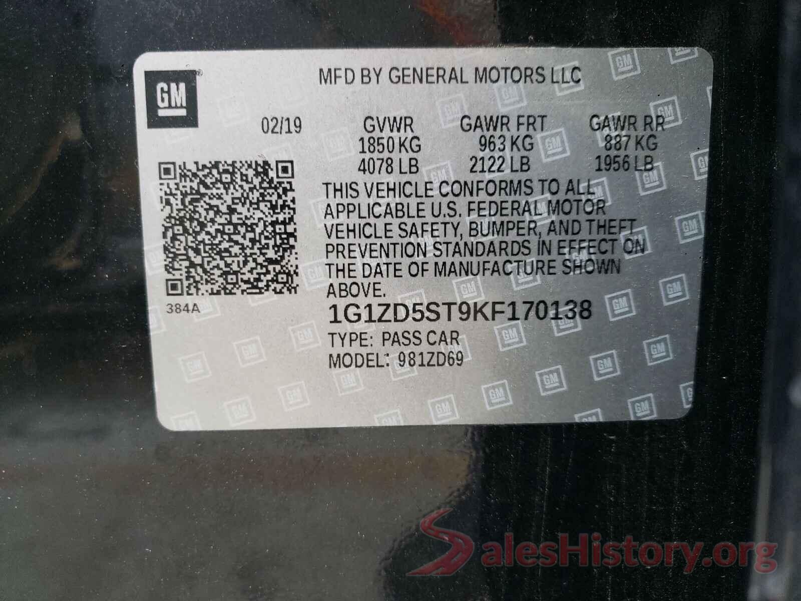 1G1ZD5ST9KF170138 2019 CHEVROLET MALIBU