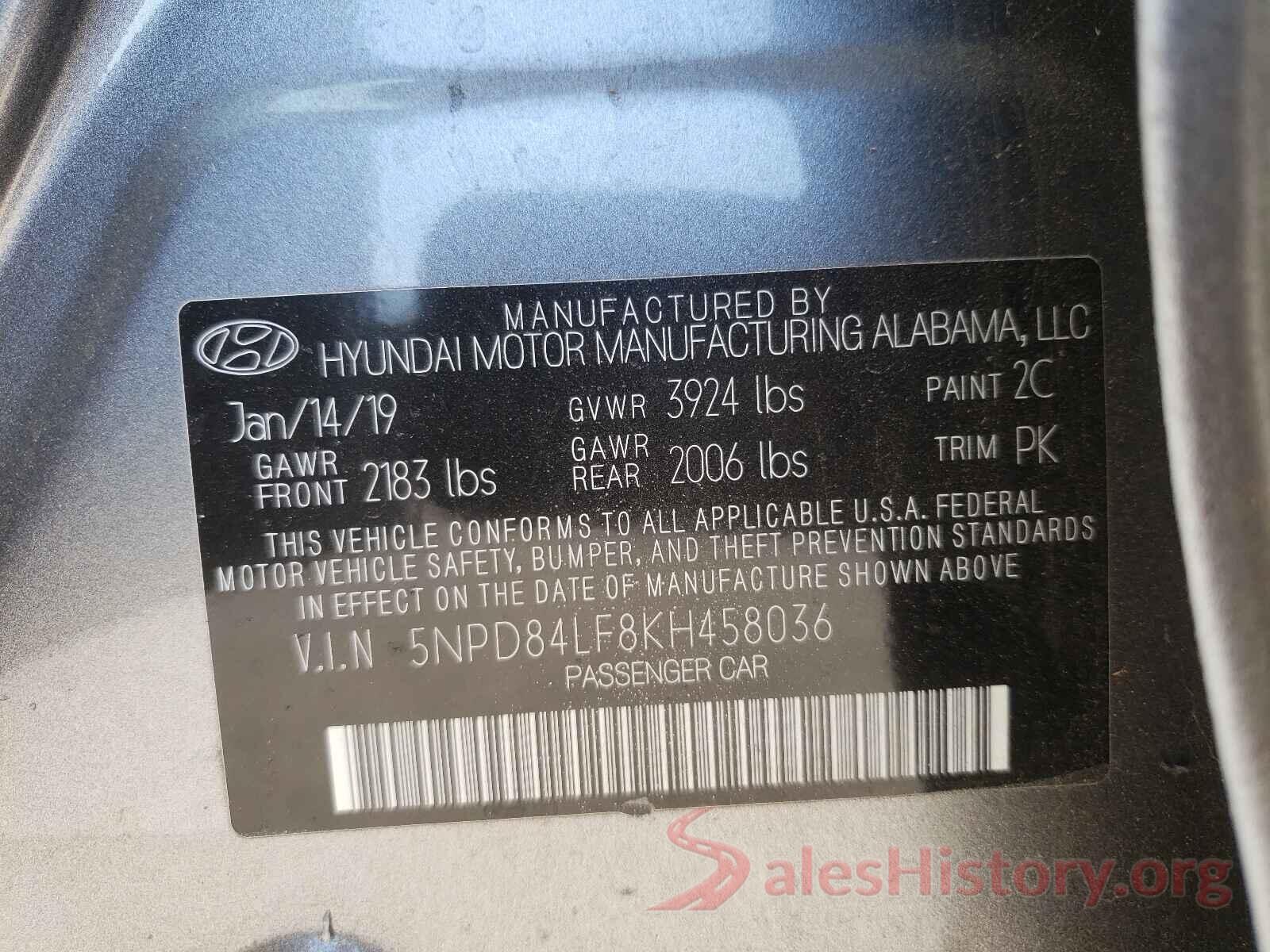 5NPD84LF8KH458036 2019 HYUNDAI ELANTRA