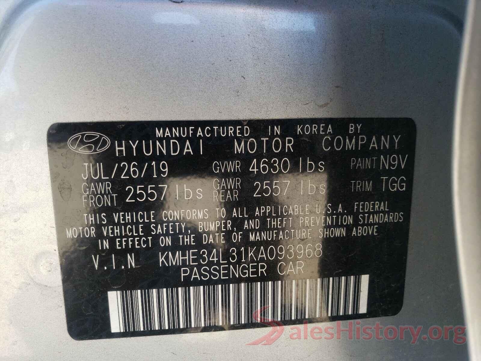 KMHE34L31KA093968 2019 HYUNDAI SONATA