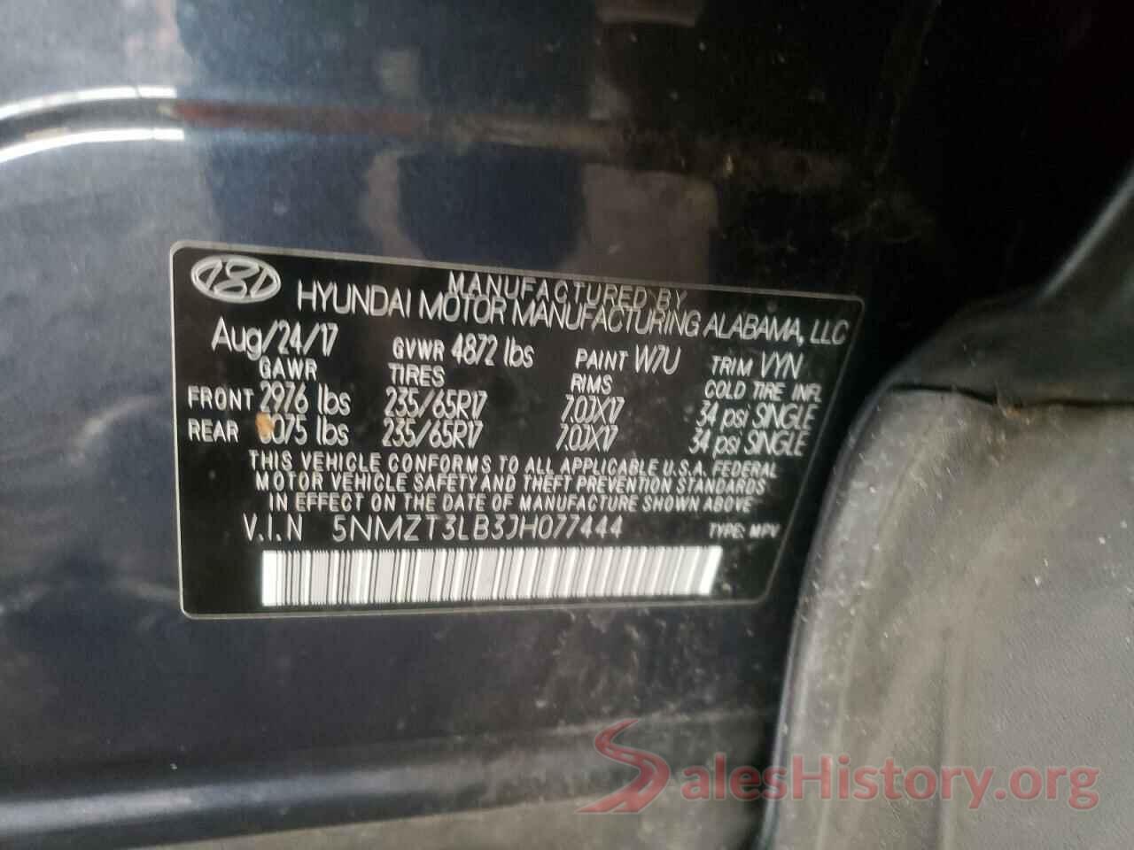 5NMZT3LB3JH077444 2018 HYUNDAI SANTA FE