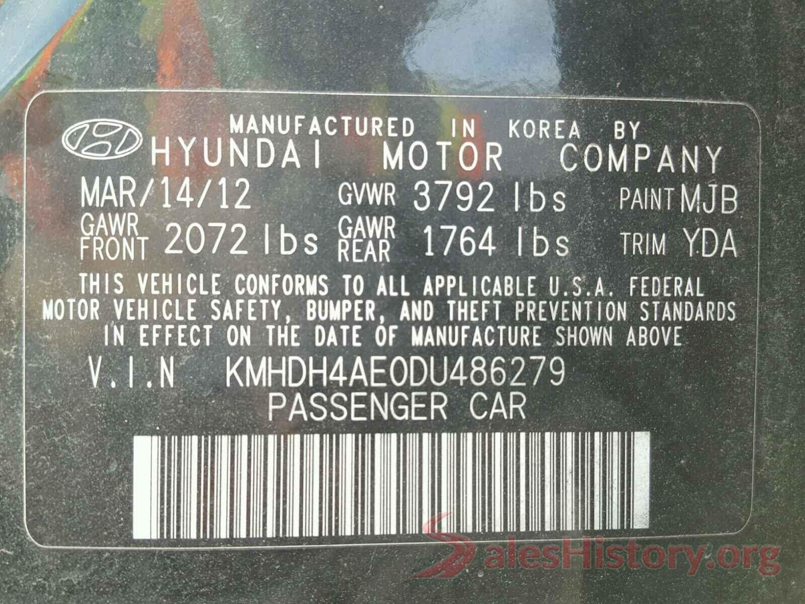 KMHDH4AE0DU486279 2013 HYUNDAI ELANTRA