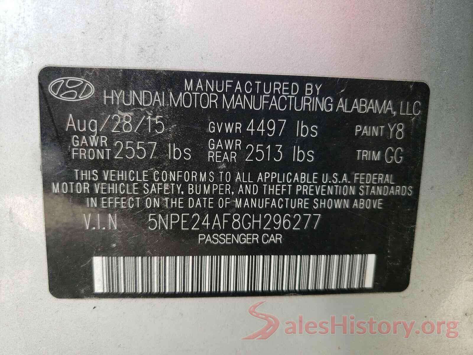 5NPE24AF8GH296277 2016 HYUNDAI SONATA