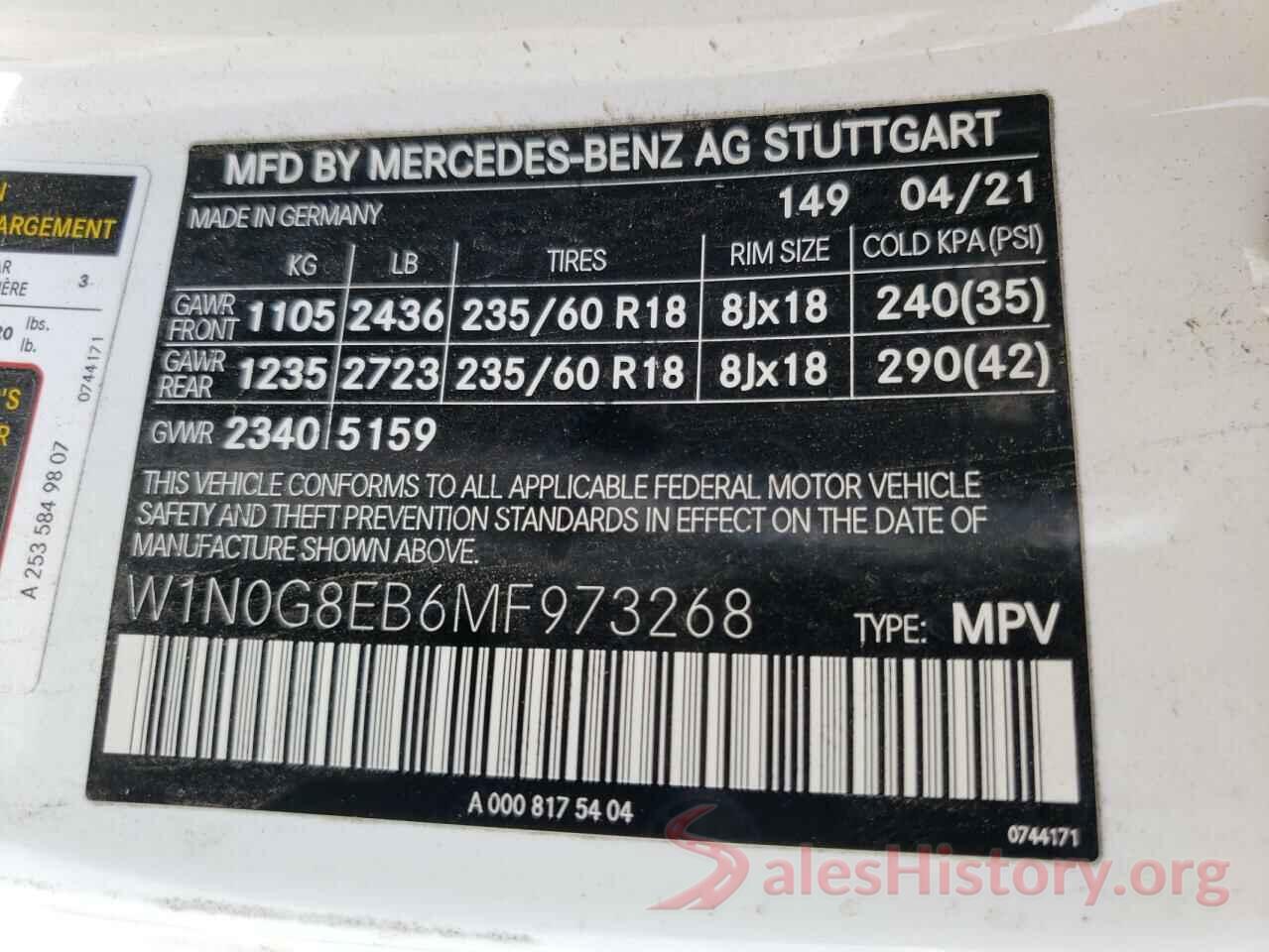 W1N0G8EB6MF973268 2021 MERCEDES-BENZ GLC-CLASS