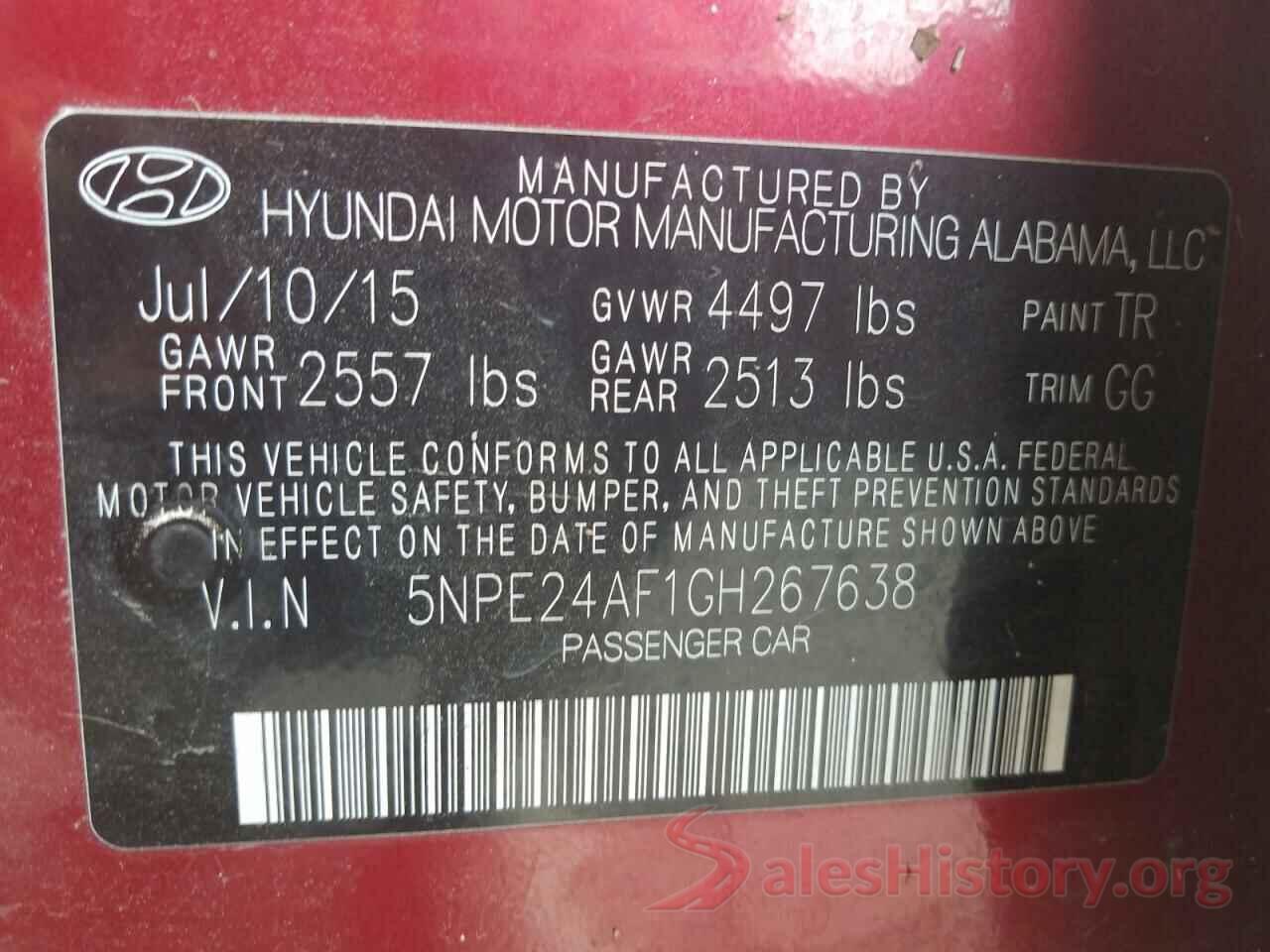 5NPE24AF1GH267638 2016 HYUNDAI SONATA