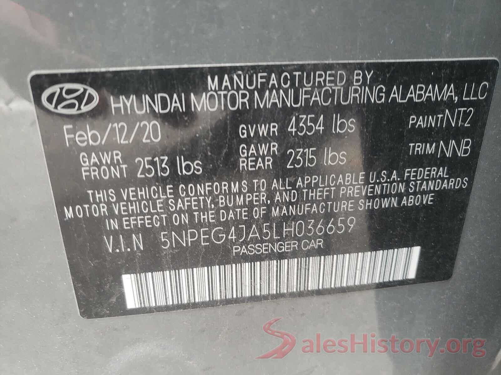 5NPEG4JA5LH036659 2020 HYUNDAI SONATA