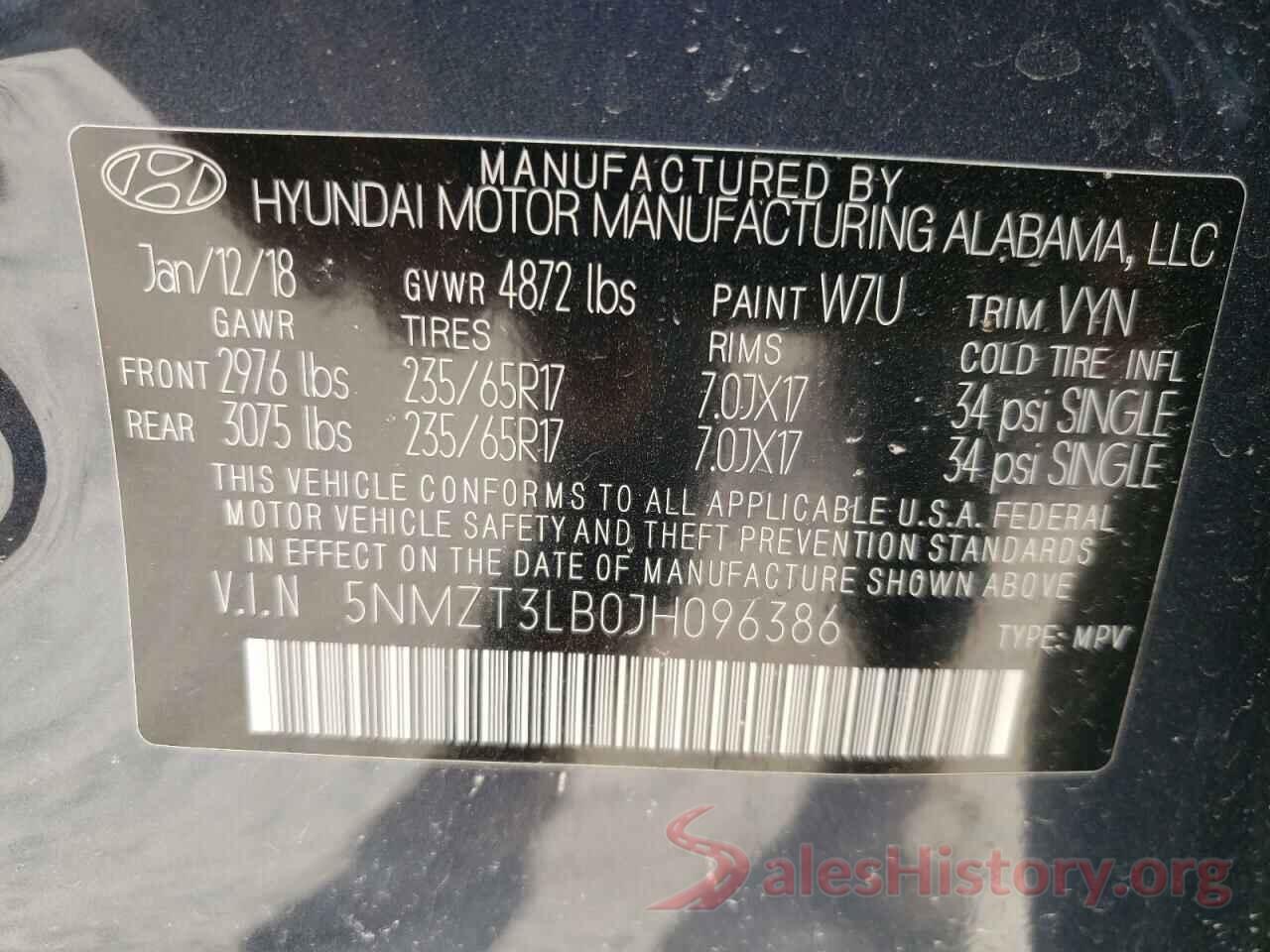 5NMZT3LB0JH096386 2018 HYUNDAI SANTA FE