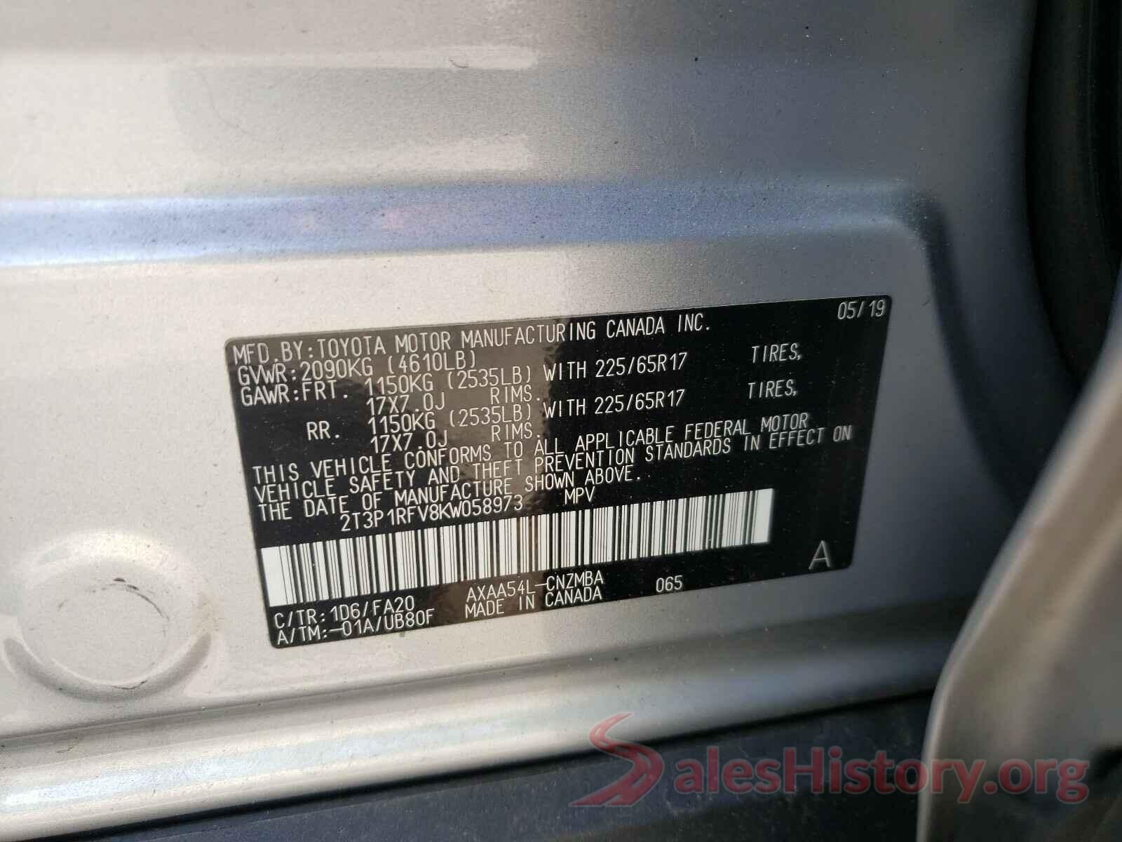 2T3P1RFV8KW058973 2019 TOYOTA RAV4