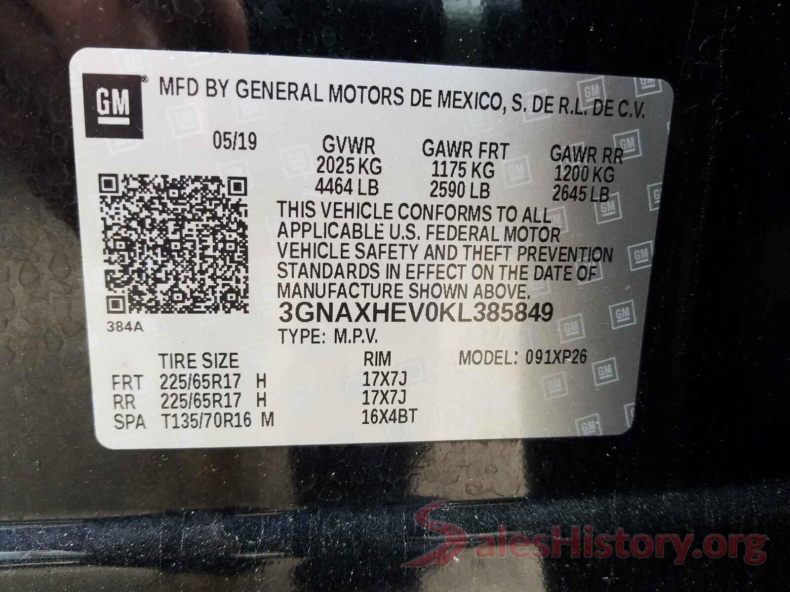 3GNAXHEV0KL385849 2019 CHEVROLET EQUINOX