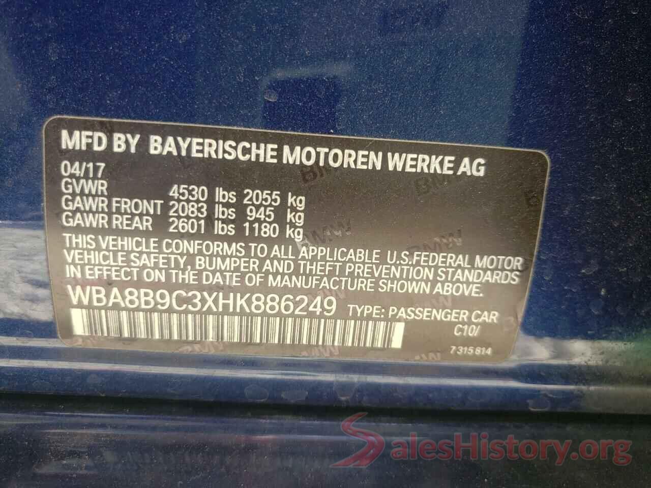 WBA8B9C3XHK886249 2017 BMW 3 SERIES