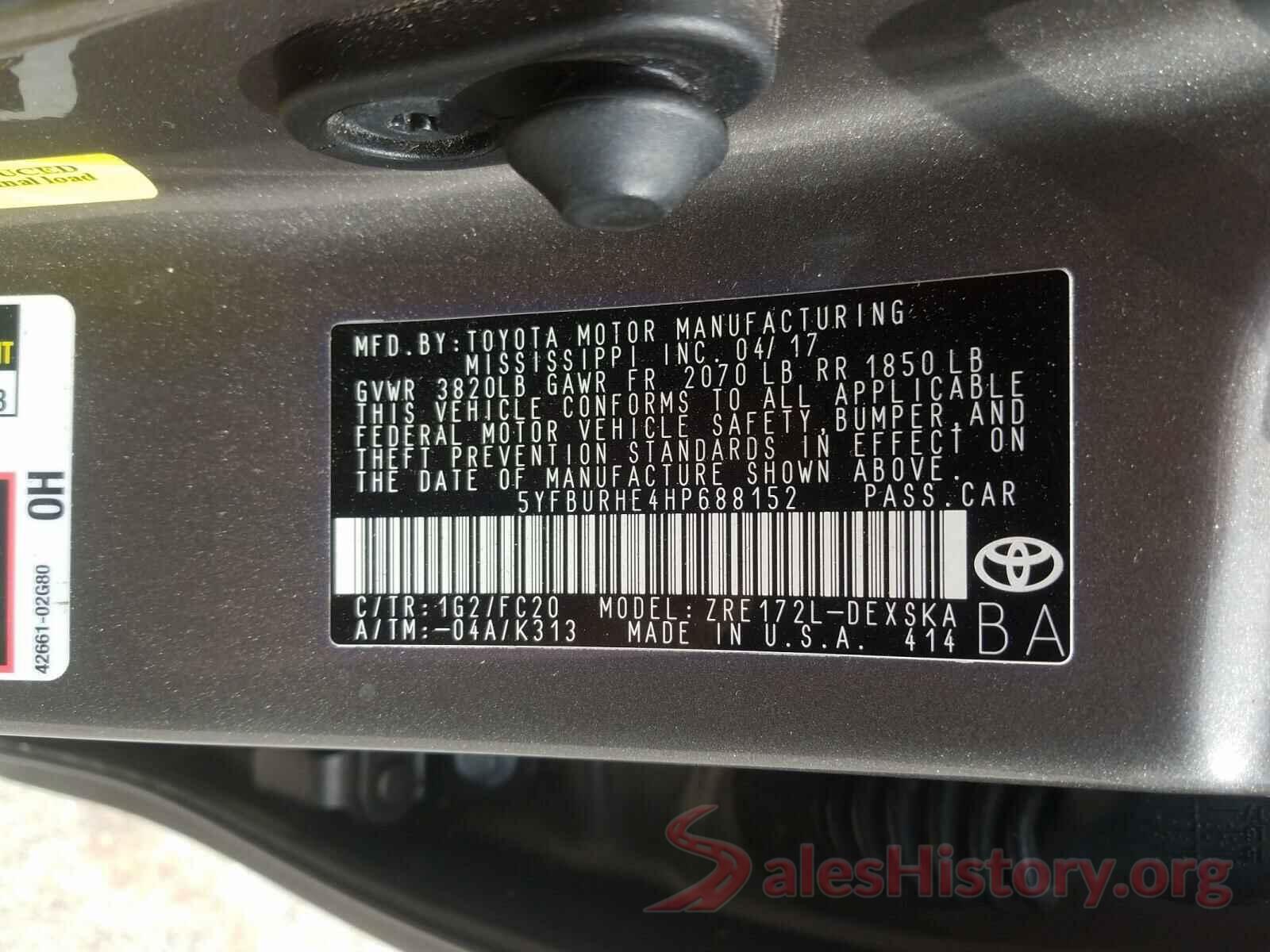 5YFBURHE4HP688152 2017 TOYOTA COROLLA