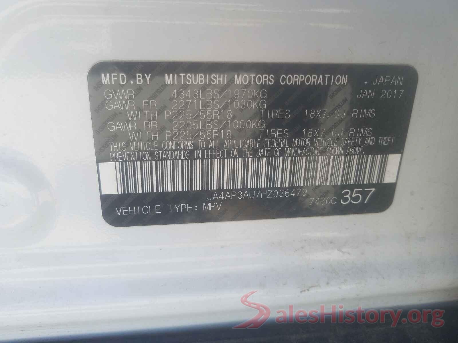 JA4AP3AU7HZ036479 2017 MITSUBISHI OUTLANDER