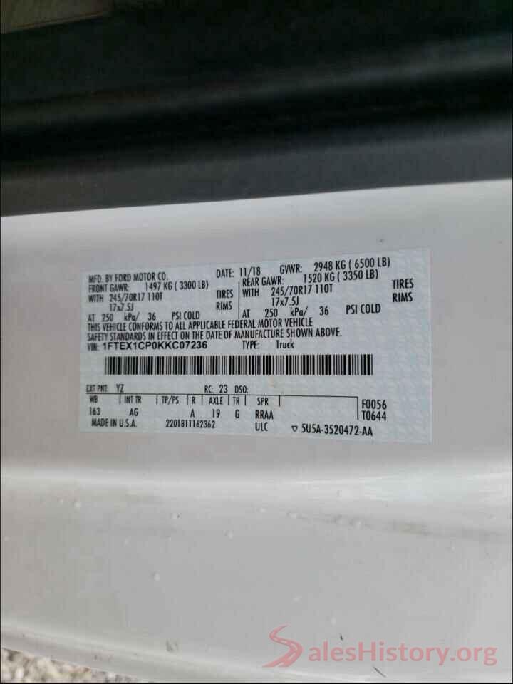 1FTEX1CP0KKC07236 2019 FORD F150