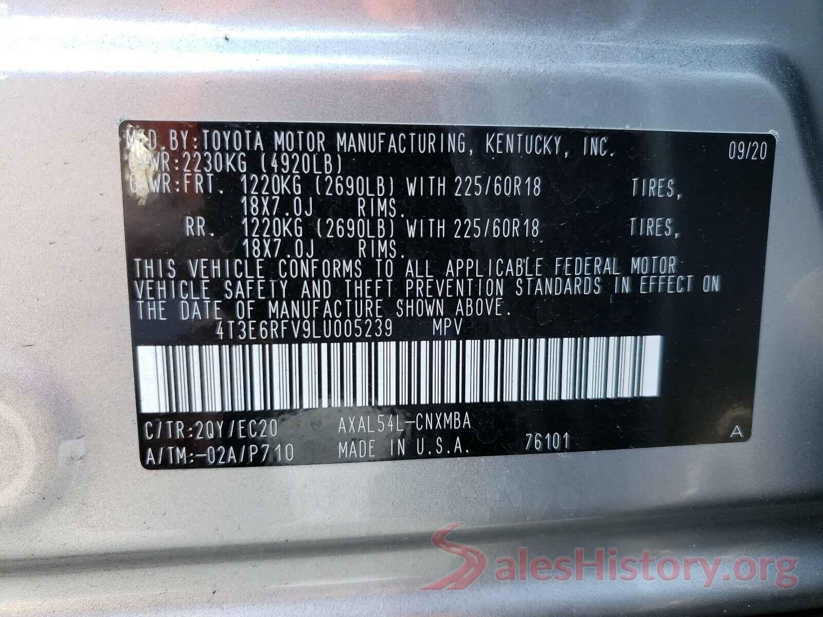 4T3E6RFV9LU005239 2020 TOYOTA RAV4