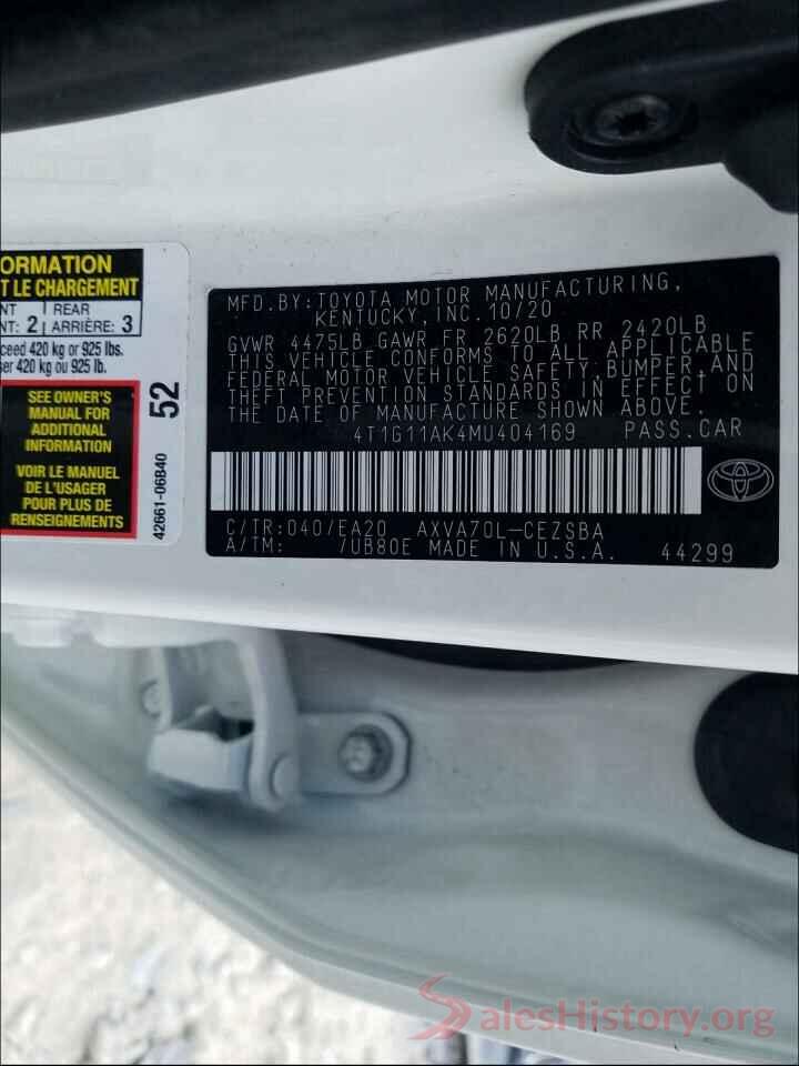 4T1G11AK4MU404169 2021 TOYOTA CAMRY