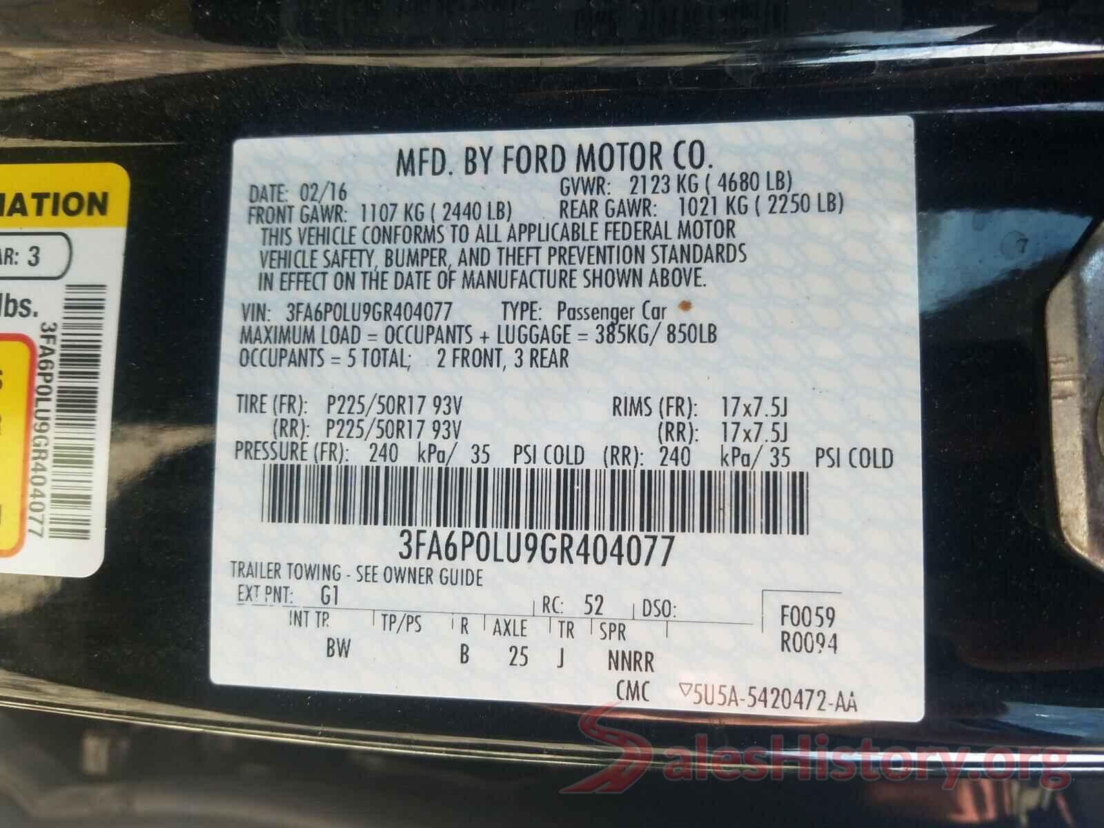 3FA6P0LU9GR404077 2016 FORD FUSION