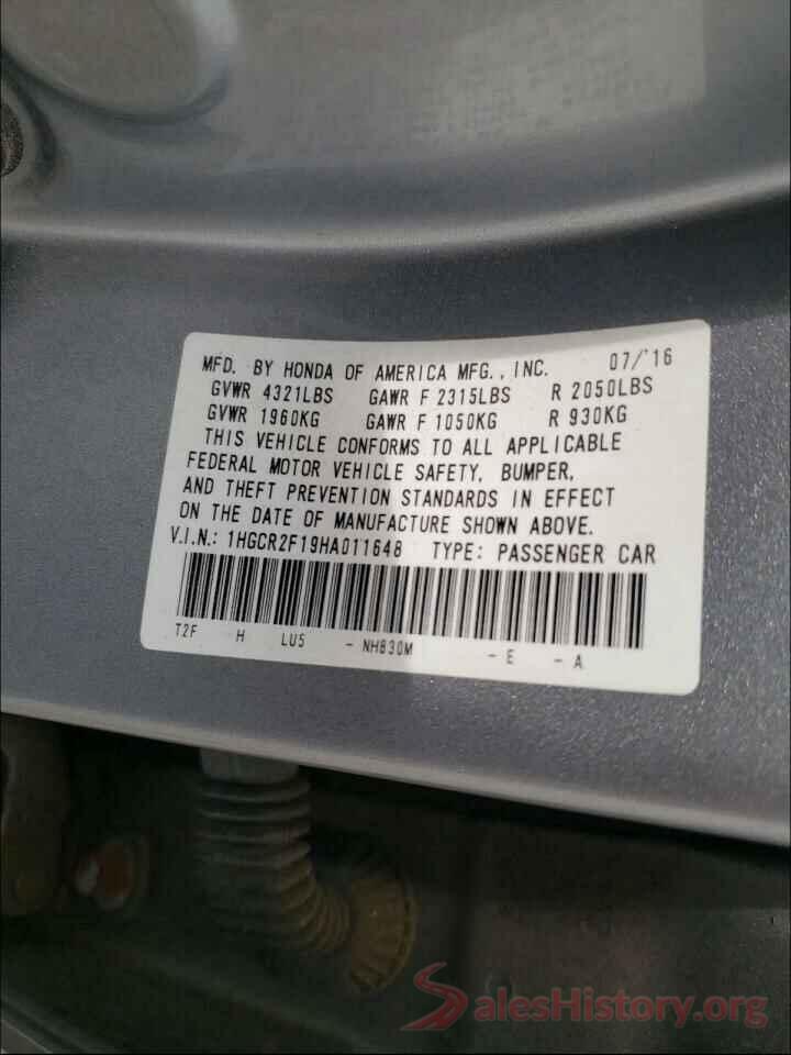 1HGCR2F19HA011648 2017 HONDA ACCORD